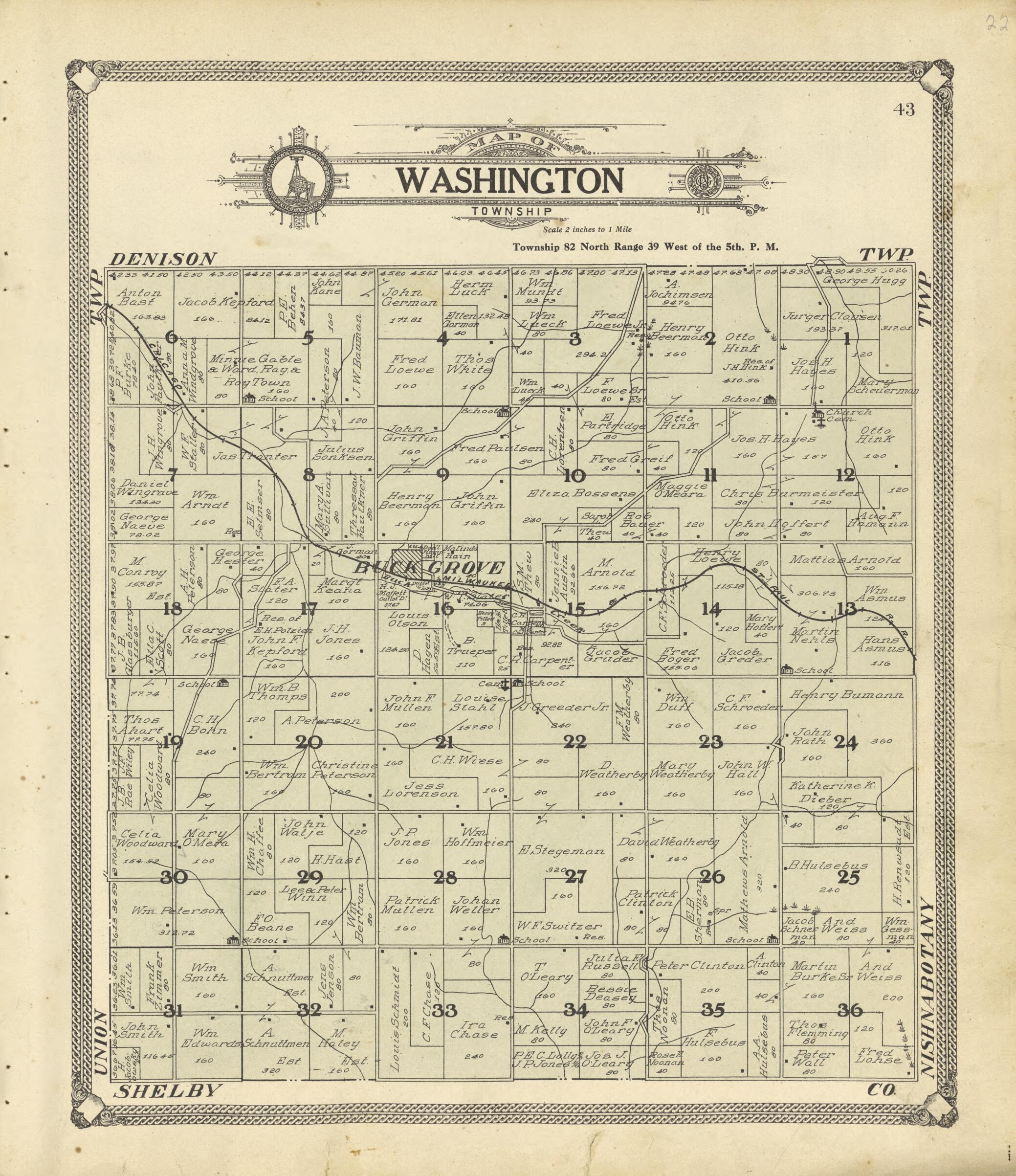 This old map of Map of Washington Township from Standard Atlas of Crawford County, Iowa from 1908 was created by Geo. A. Ogle & Co in 1908