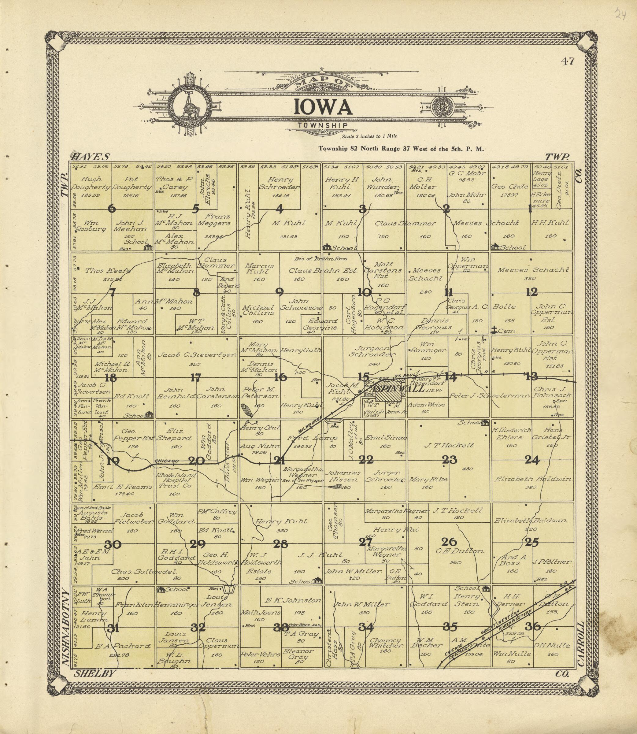 This old map of Map of Iowa Township from Standard Atlas of Crawford County, Iowa from 1908 was created by Geo. A. Ogle & Co in 1908