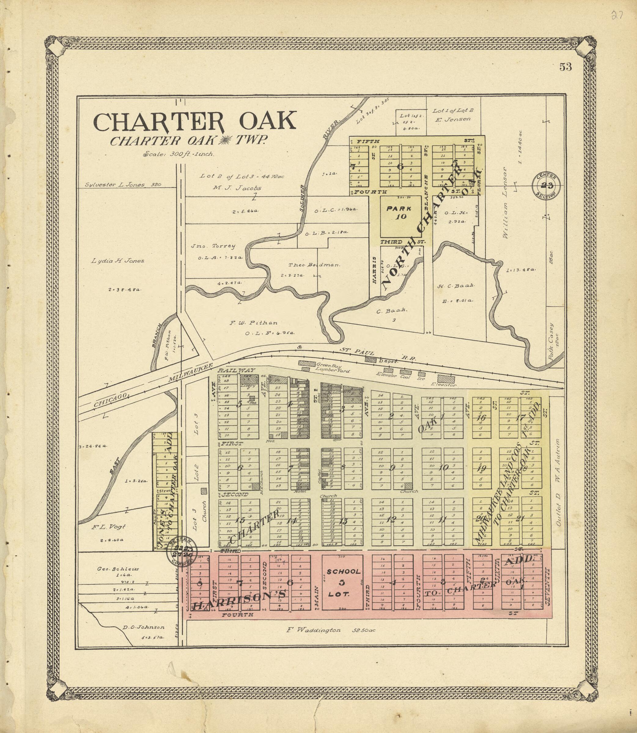 This old map of Charter Oak, Charter Oak Twp. from Standard Atlas of Crawford County, Iowa from 1908 was created by Geo. A. Ogle & Co in 1908