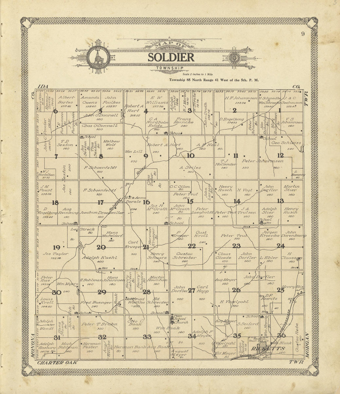 This old map of Map of Soldier Township from Standard Atlas of Crawford County, Iowa from 1908 was created by Geo. A. Ogle & Co in 1908