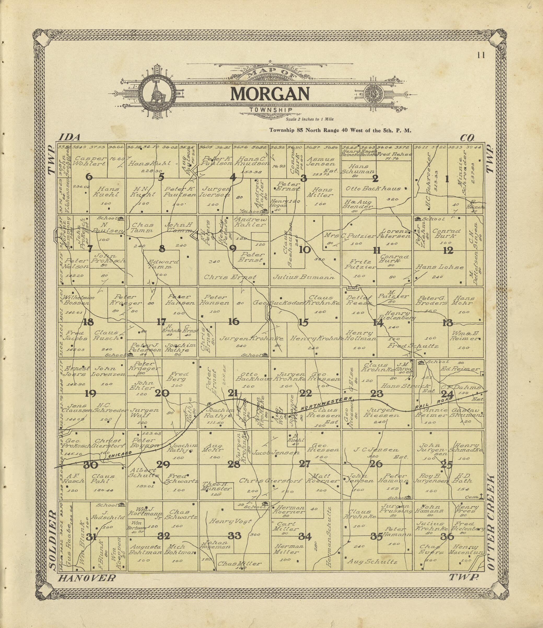 This old map of Map of Morgan Township from Standard Atlas of Crawford County, Iowa from 1908 was created by Geo. A. Ogle & Co in 1908
