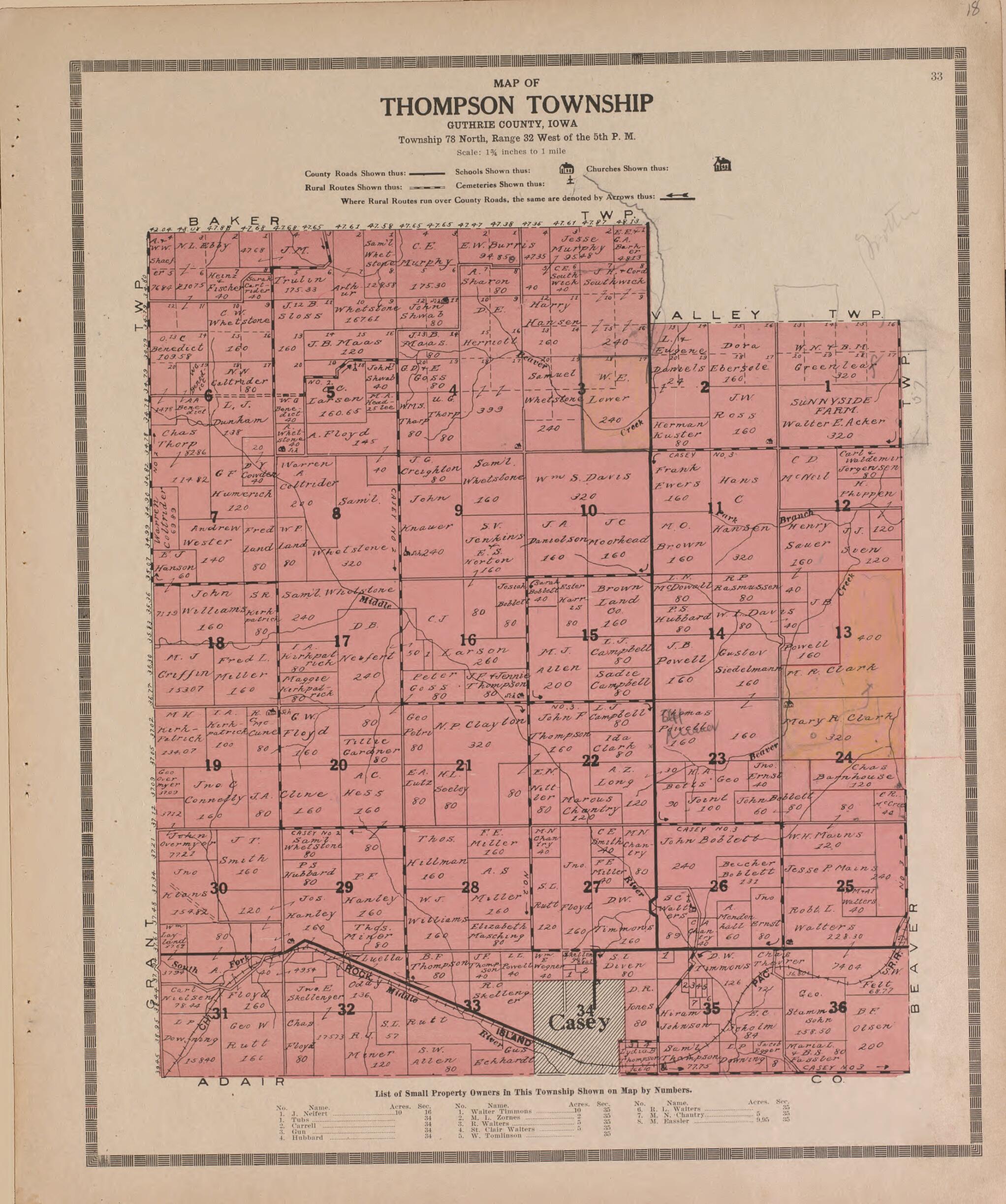 This old map of Thompson Township from Standard Atlas of Guthrie County, Iowa from 1917 was Created by Kenyon Company (Des Moines, Iowa) in 1917