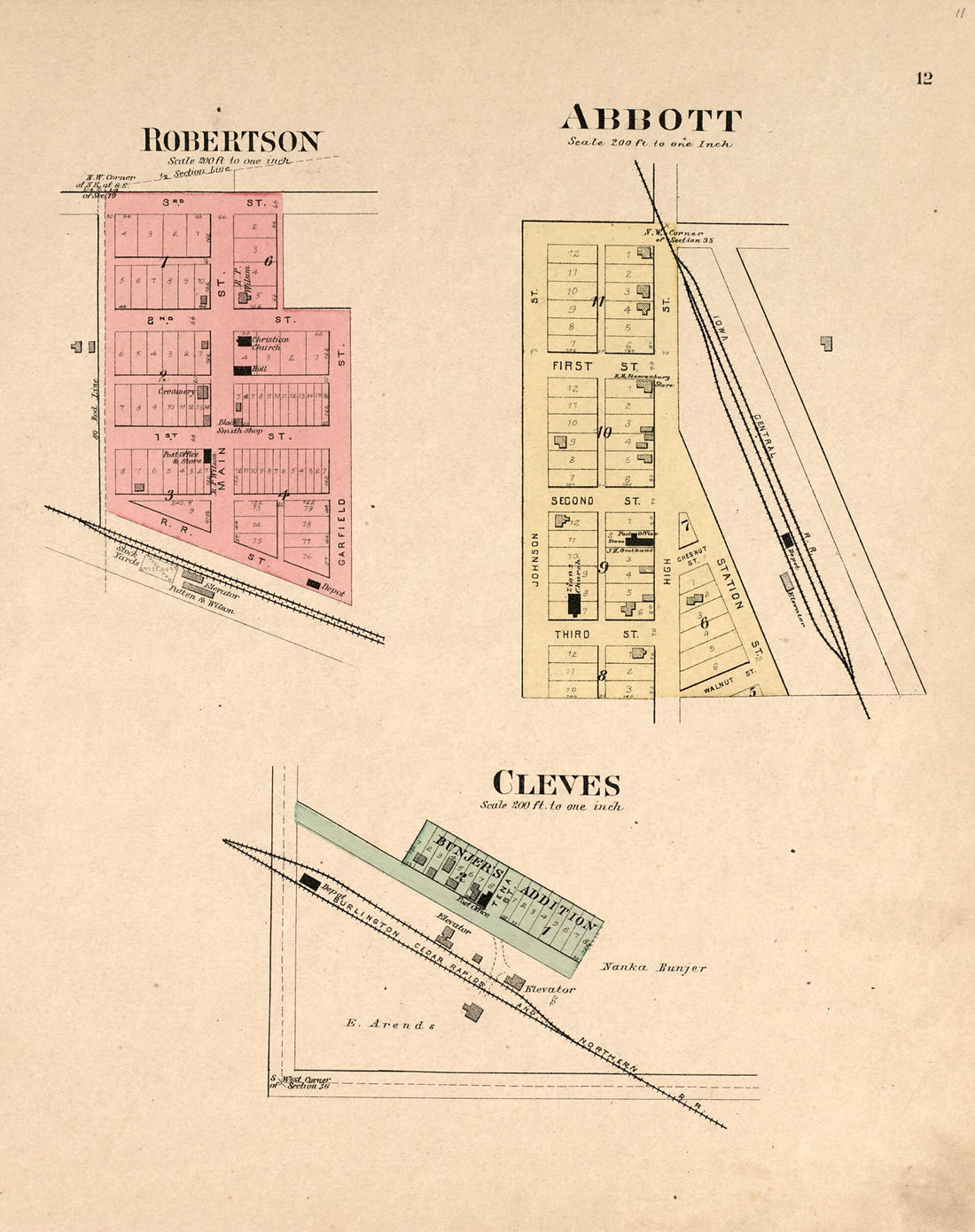 This old map of Robertson; Abbott; Cleves from Plat Book of Hardin County, Iowa from 1892 was created by North West Publishing Co in 1892