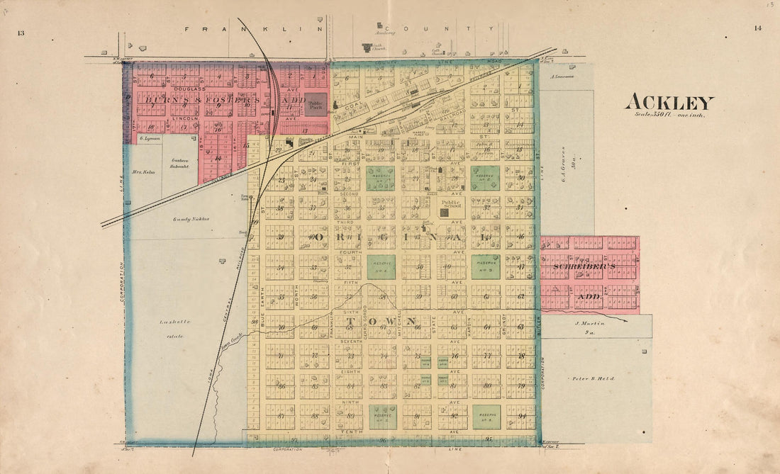 This old map of Ackley from Plat Book of Hardin County, Iowa from 1892 was created by North West Publishing Co in 1892