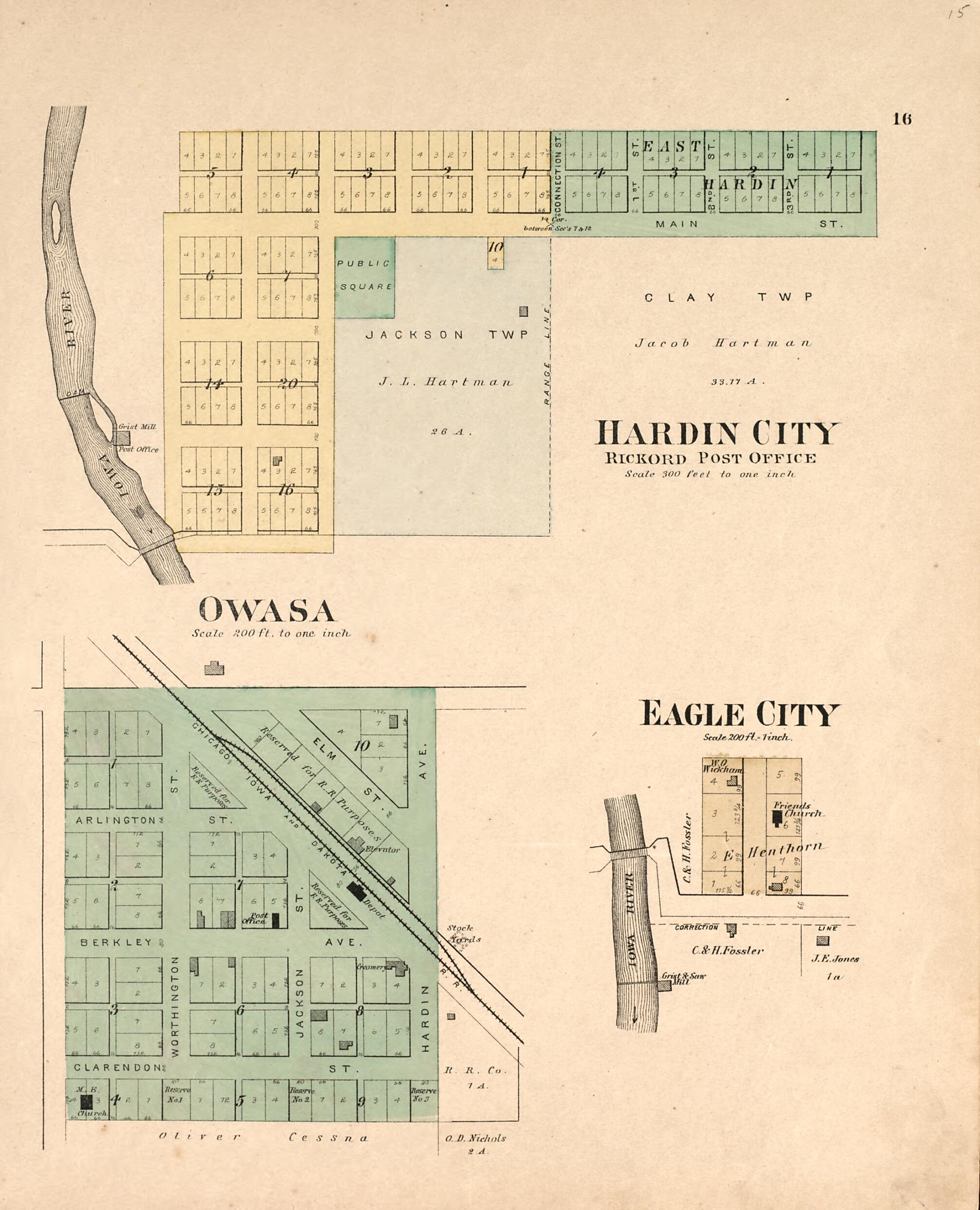 This old map of Hardin City; Owasa; Eagle City from Plat Book of Hardin County, Iowa from 1892 was created by North West Publishing Co in 1892
