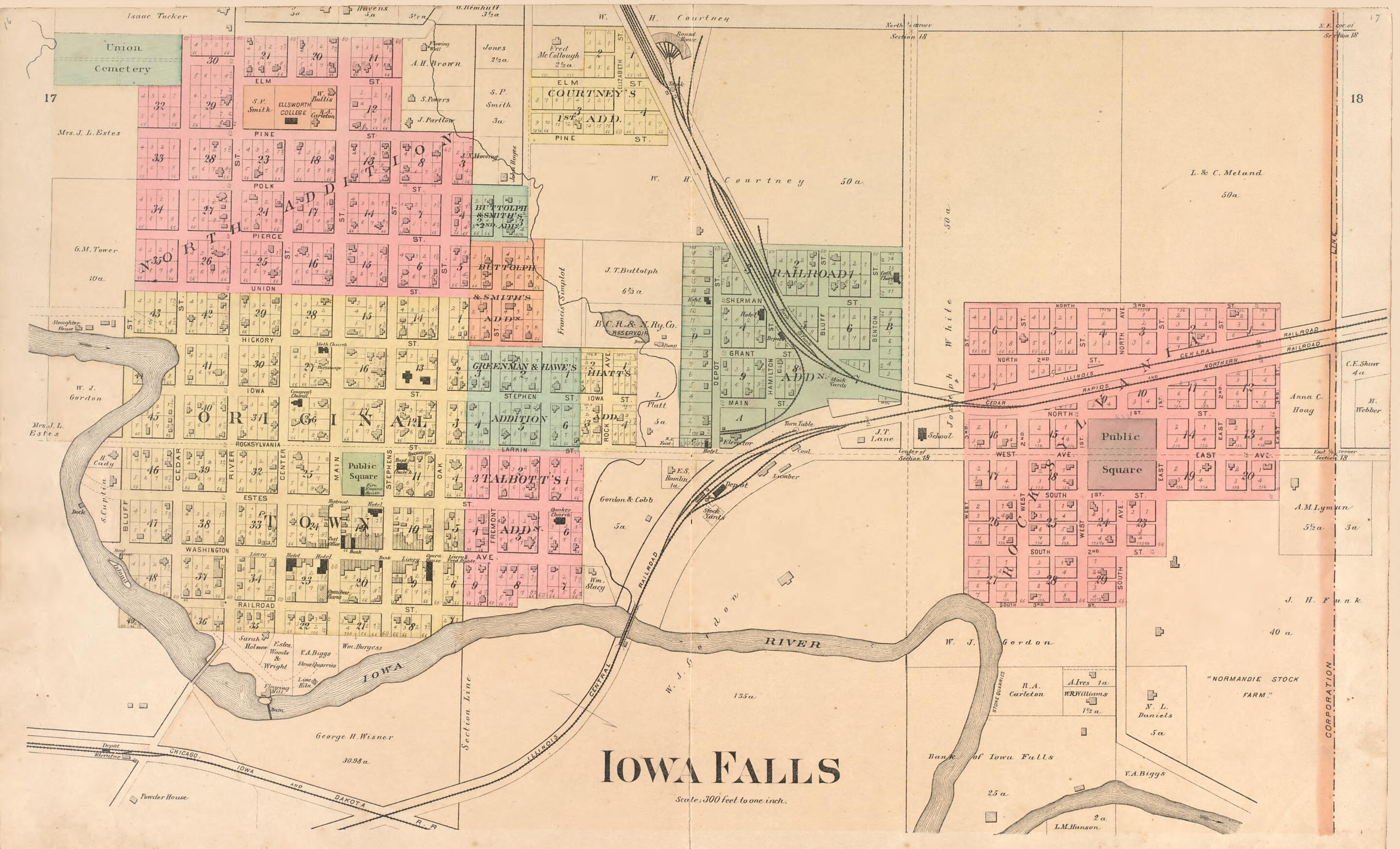 This old map of Iowa Falls from Plat Book of Hardin County, Iowa from 1892 was created by North West Publishing Co in 1892