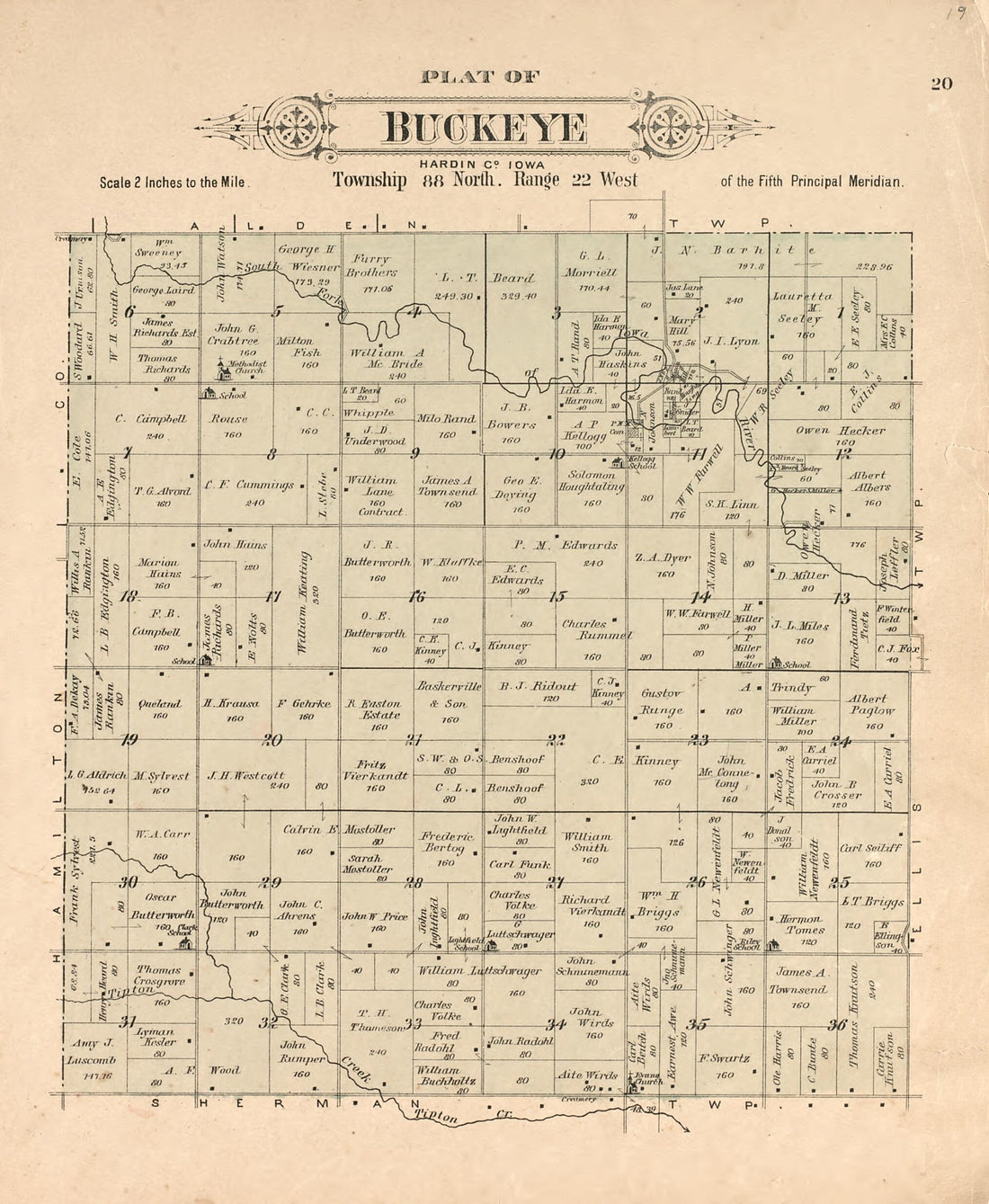 This old map of Plat of Buckeye from Plat Book of Hardin County, Iowa from 1892 was created by North West Publishing Co in 1892