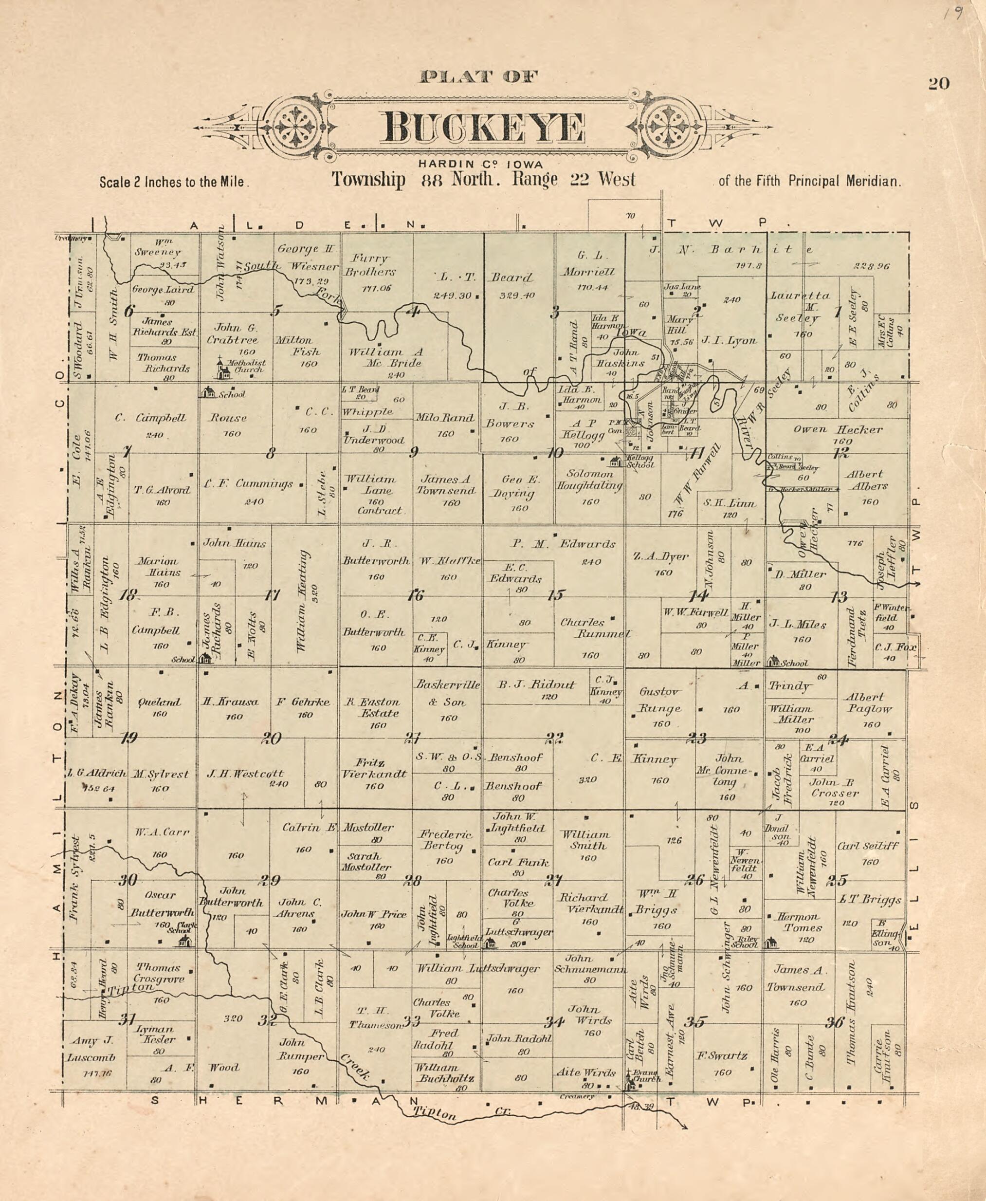This old map of Plat of Buckeye from Plat Book of Hardin County, Iowa from 1892 was created by North West Publishing Co in 1892