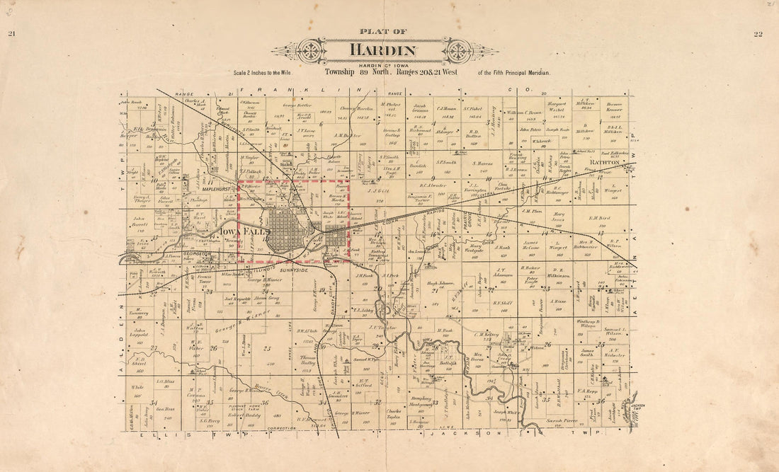 This old map of Plat of Hardin from Plat Book of Hardin County, Iowa from 1892 was created by North West Publishing Co in 1892