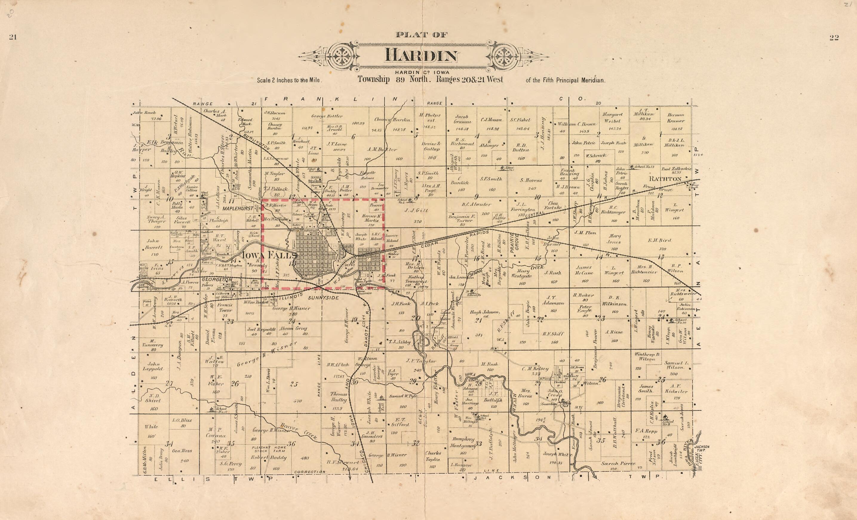 This old map of Plat of Hardin from Plat Book of Hardin County, Iowa from 1892 was created by North West Publishing Co in 1892