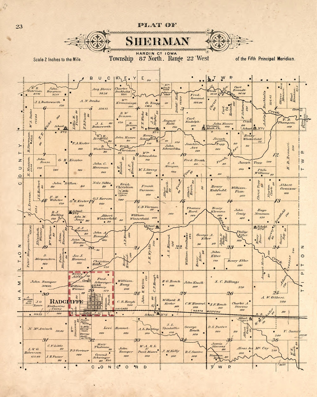 This old map of Plat of Sherman from Plat Book of Hardin County, Iowa from 1892 was created by North West Publishing Co in 1892