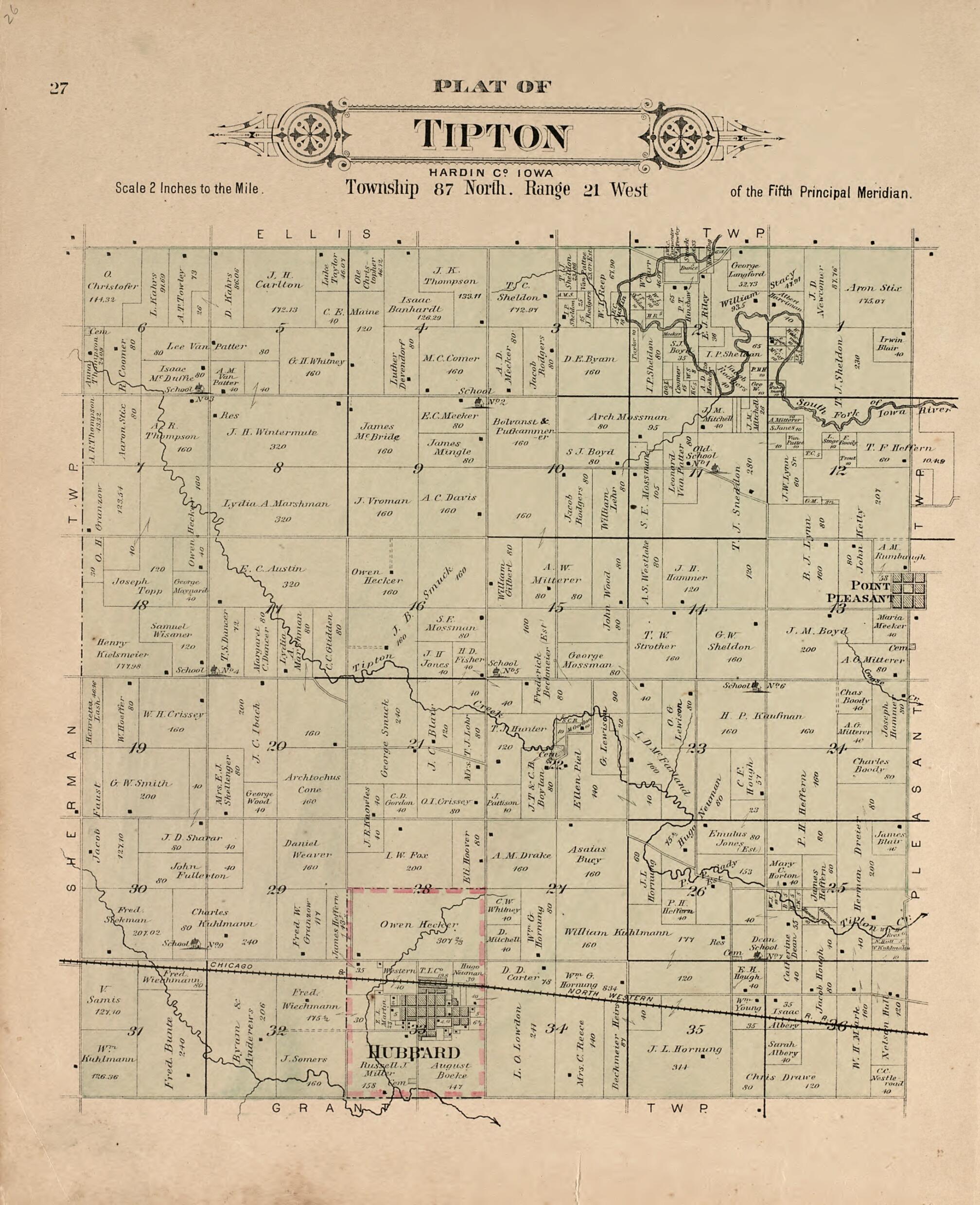 This old map of Plat of Tipton from Plat Book of Hardin County, Iowa from 1892 was created by North West Publishing Co in 1892