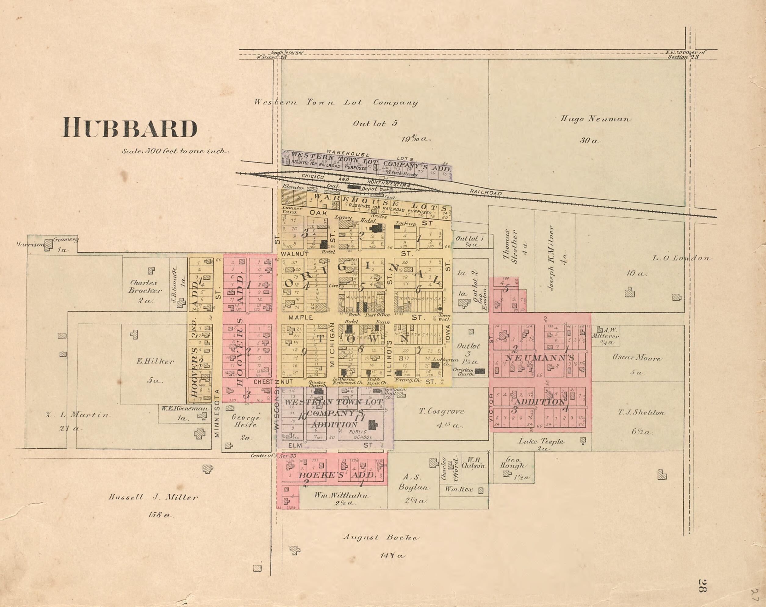 This old map of Hubbard from Plat Book of Hardin County, Iowa from 1892 was created by North West Publishing Co in 1892