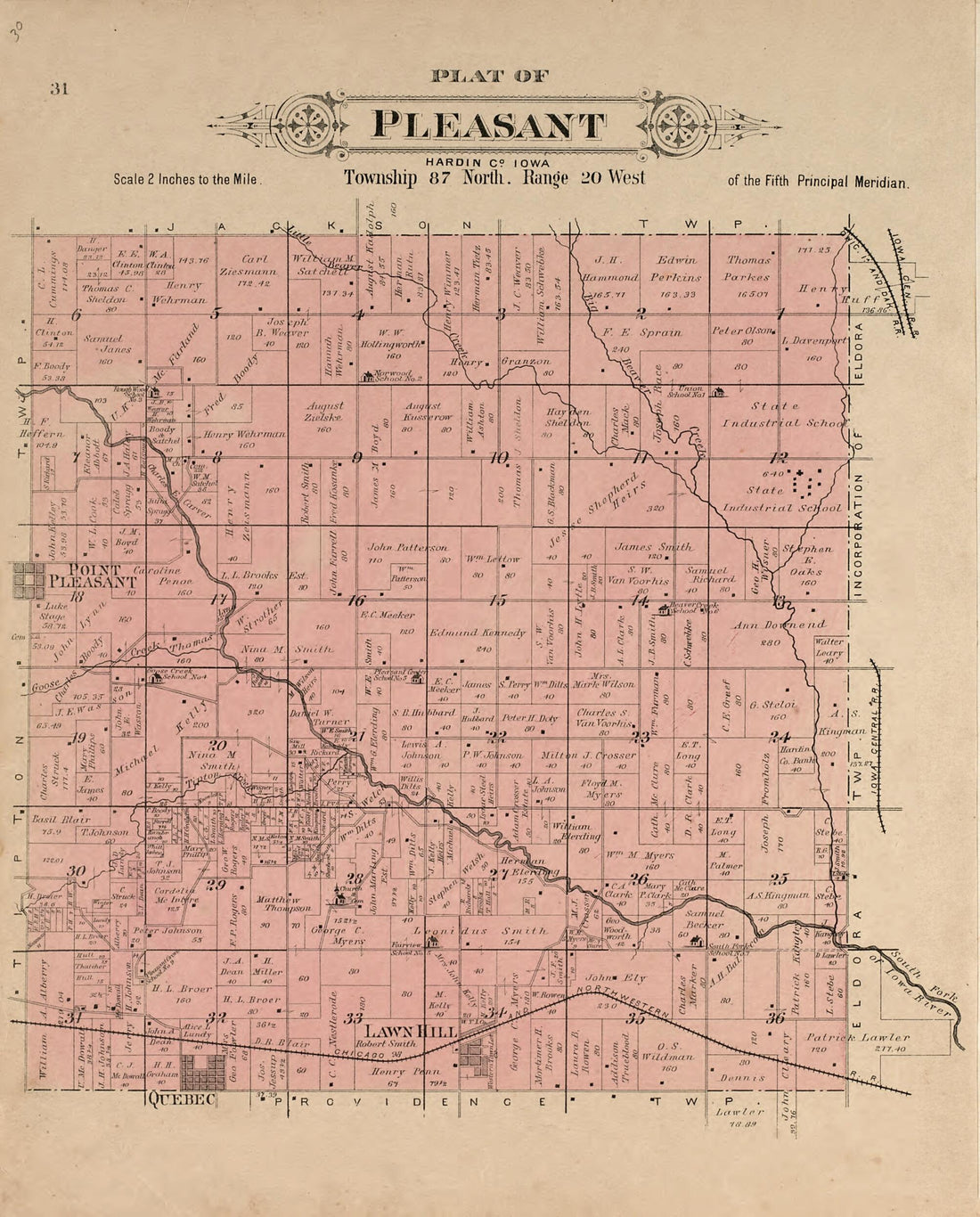 This old map of Plat of Pleasant from Plat Book of Hardin County, Iowa from 1892 was created by North West Publishing Co in 1892