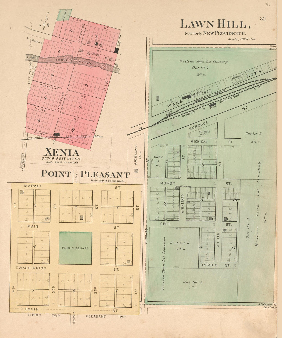This old map of Lawn Hill; Xenia; Point Pleasant from Plat Book of Hardin County, Iowa from 1892 was created by North West Publishing Co in 1892