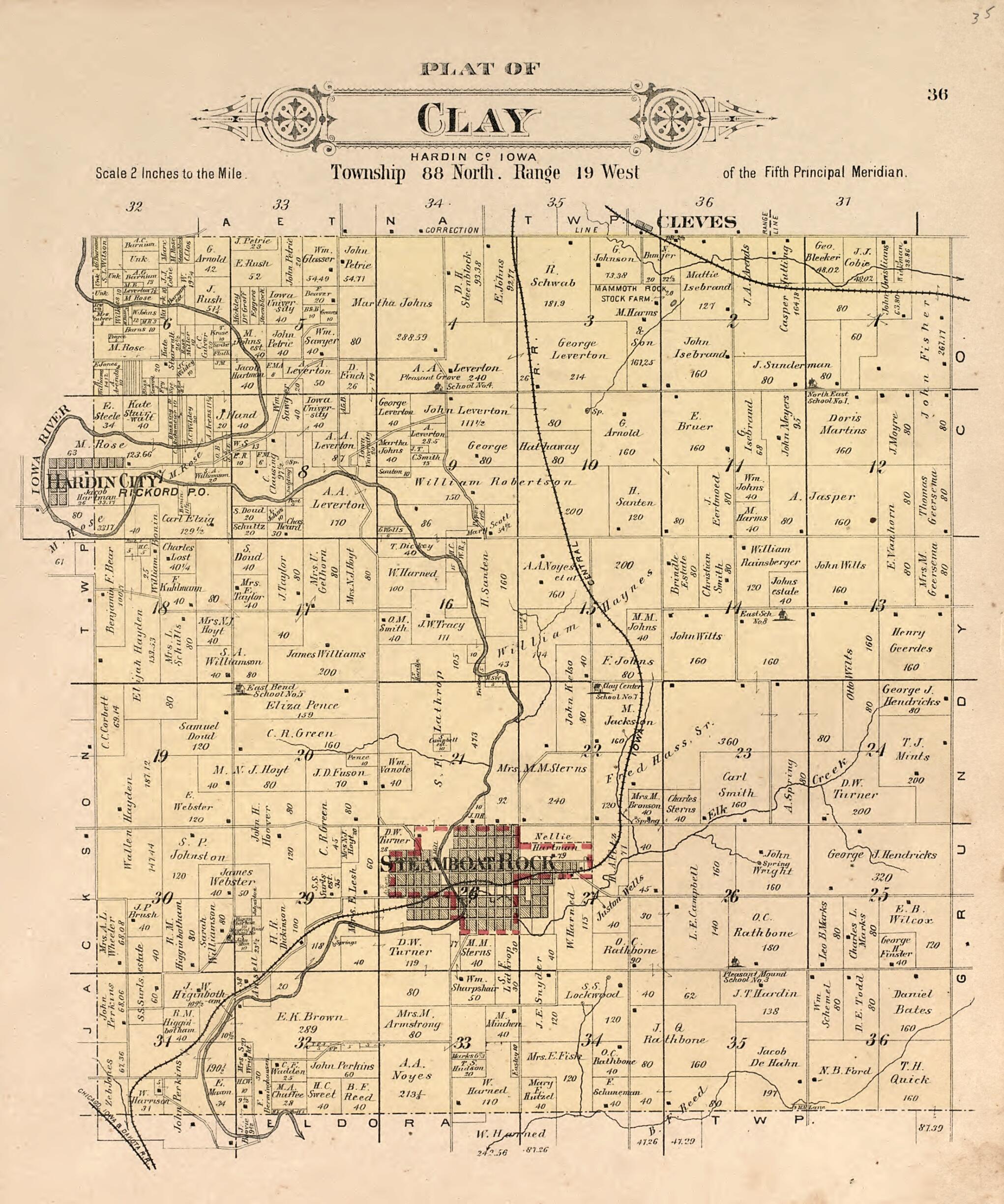 This old map of Plat of Clay from Plat Book of Hardin County, Iowa from 1892 was created by North West Publishing Co in 1892