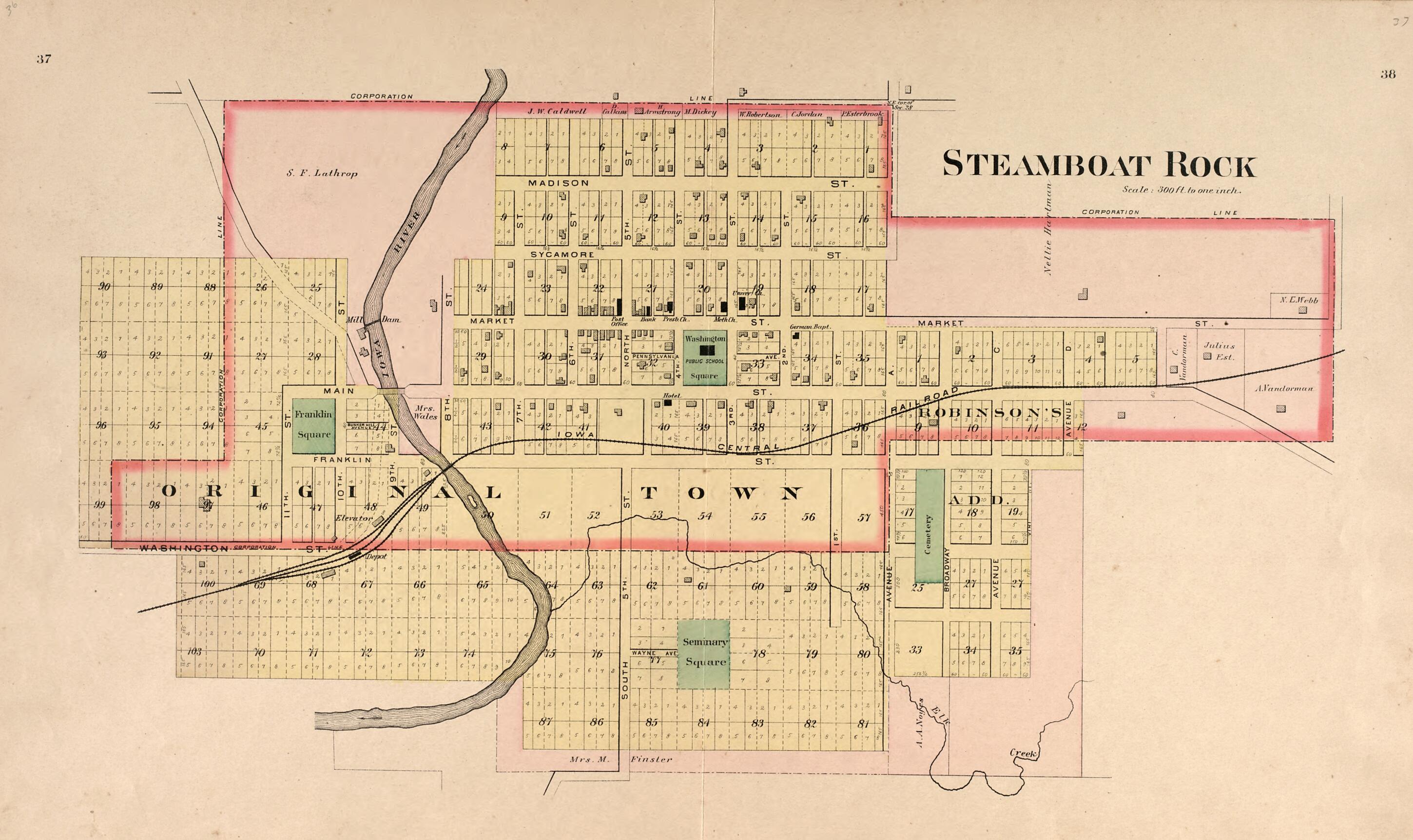 This old map of Steamboat Rock from Plat Book of Hardin County, Iowa from 1892 was created by North West Publishing Co in 1892