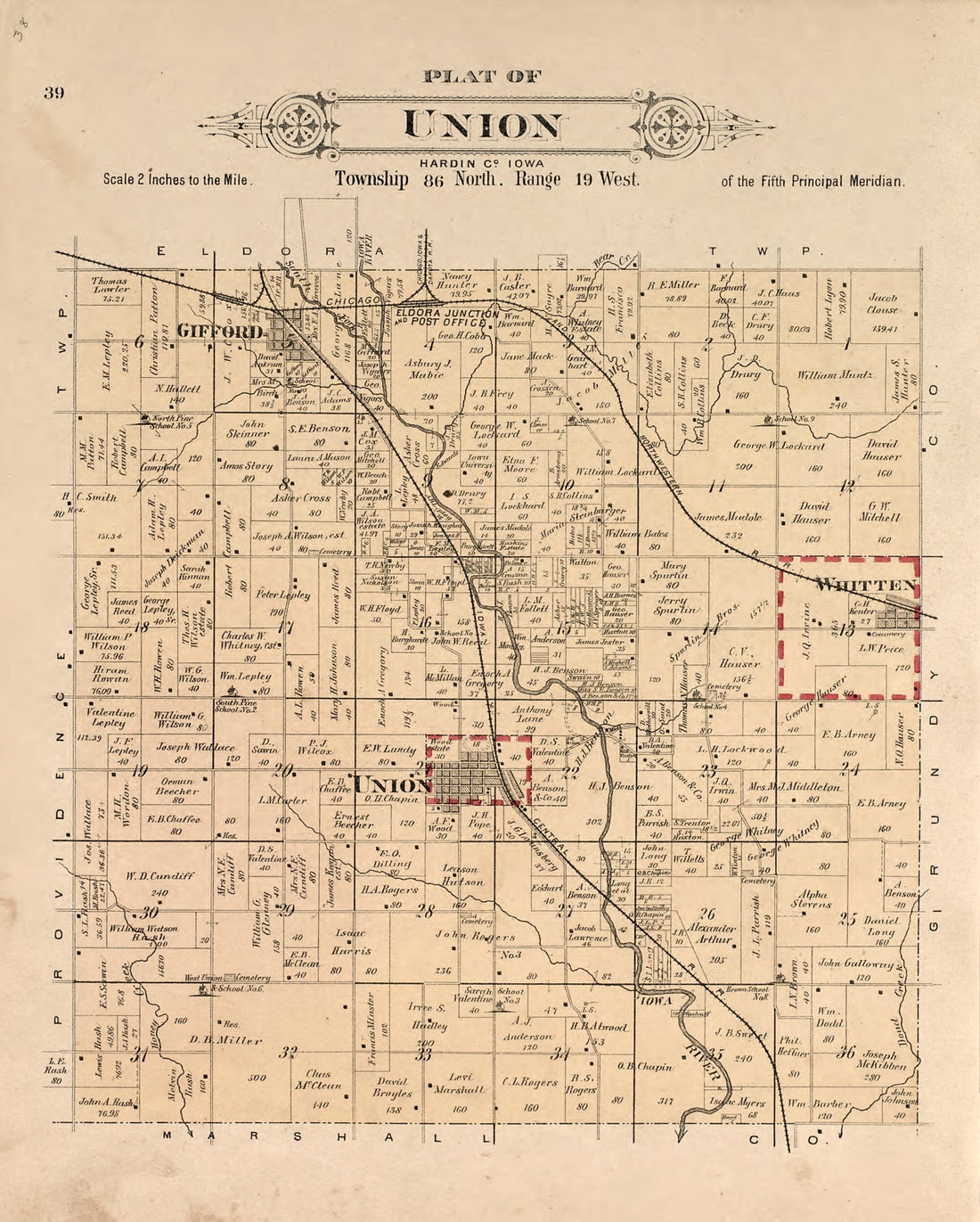 This old map of Plat of Union from Plat Book of Hardin County, Iowa from 1892 was created by North West Publishing Co in 1892