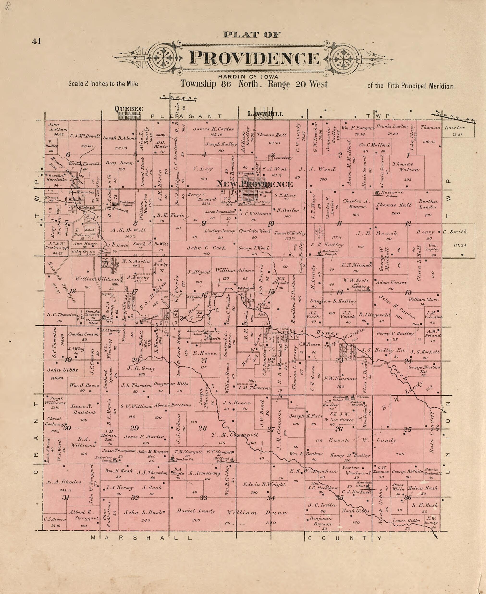 This old map of Plat of Providence from Plat Book of Hardin County, Iowa from 1892 was created by North West Publishing Co in 1892