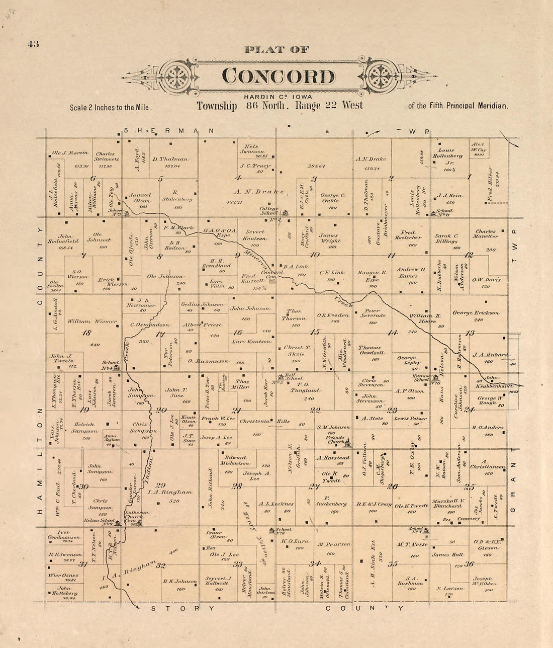 This old map of Plat of Concord from Plat Book of Hardin County, Iowa from 1892 was created by North West Publishing Co in 1892