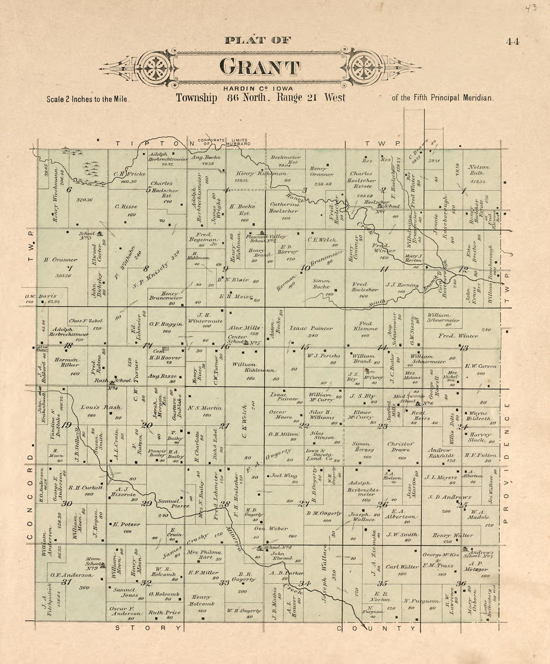 This old map of Plat of Grant from Plat Book of Hardin County, Iowa from 1892 was created by North West Publishing Co in 1892