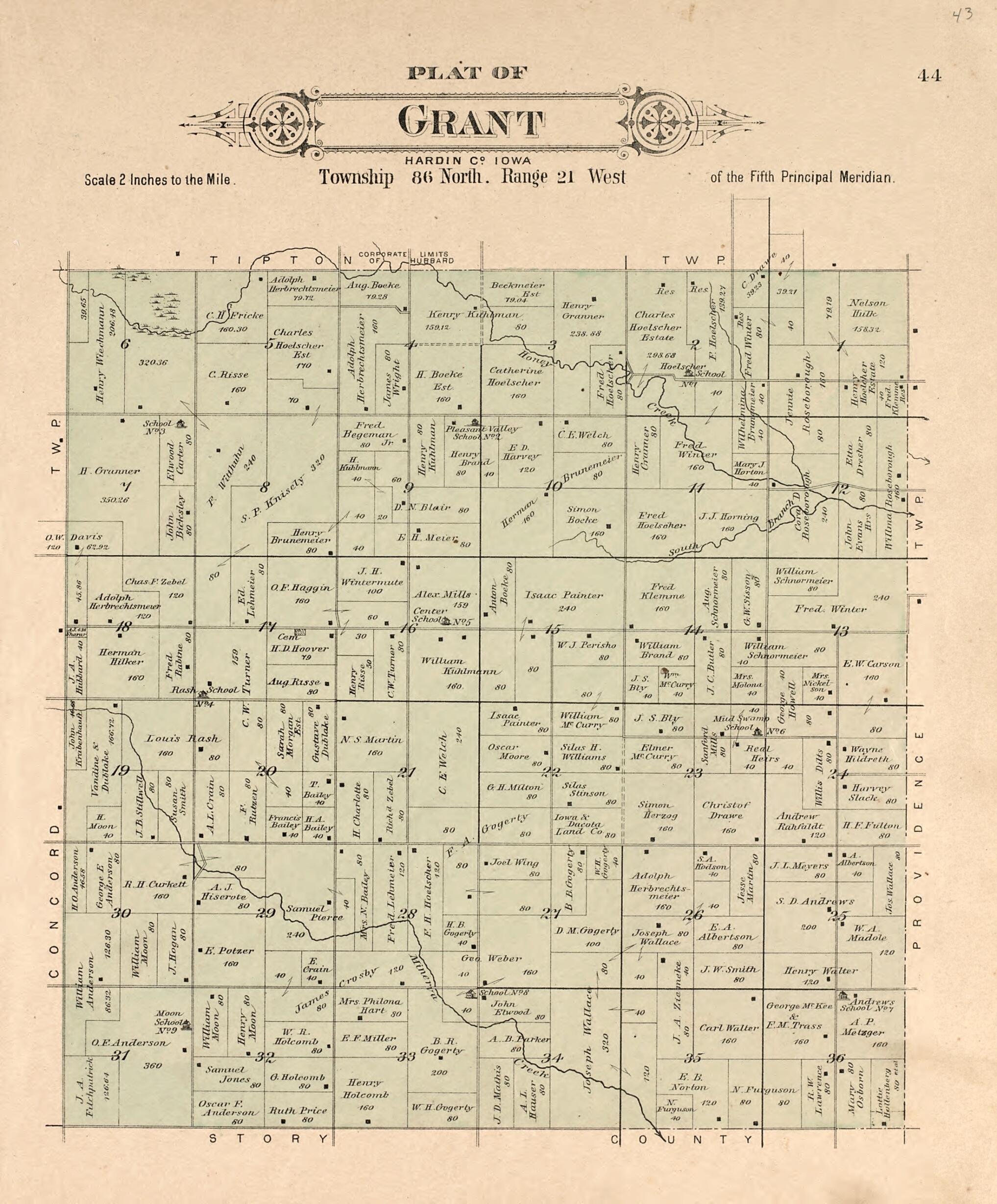 This old map of Plat of Grant from Plat Book of Hardin County, Iowa from 1892 was created by North West Publishing Co in 1892