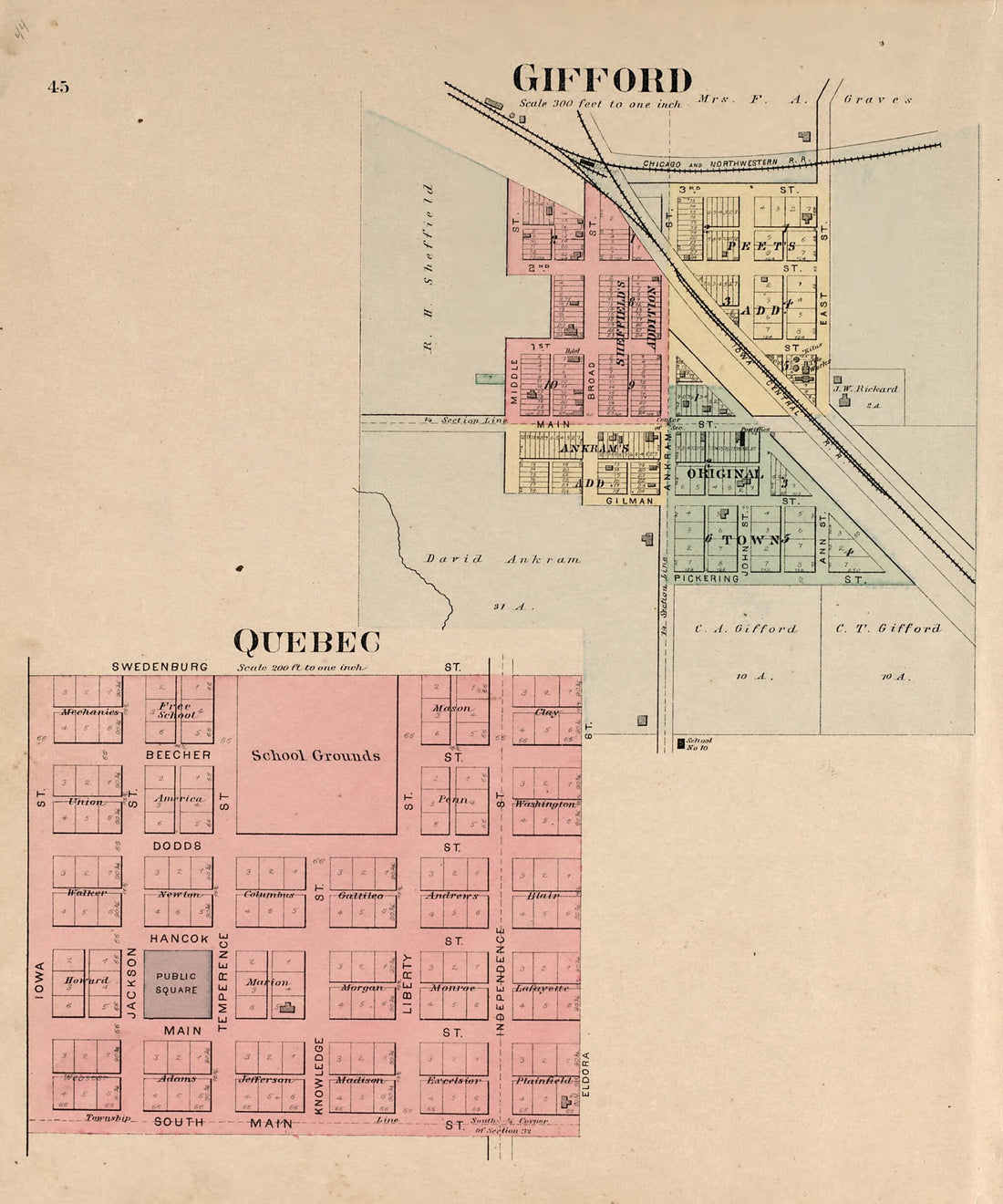 This old map of Gifford; Quebec from Plat Book of Hardin County, Iowa from 1892 was created by North West Publishing Co in 1892