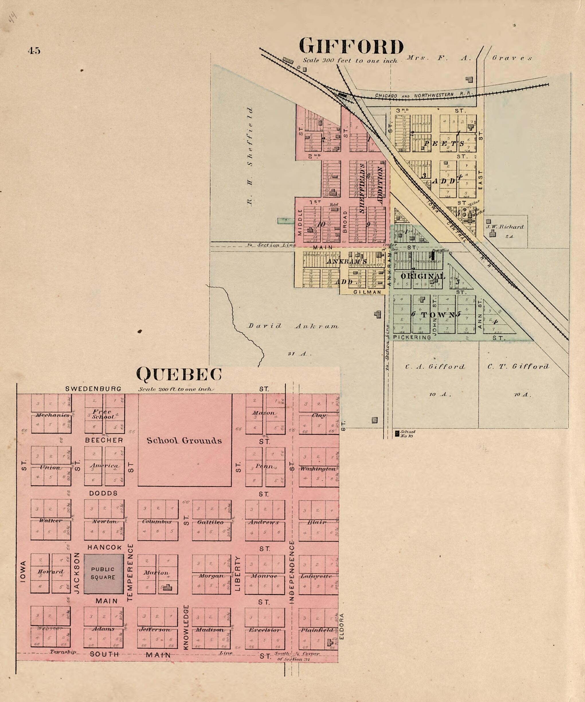 This old map of Gifford; Quebec from Plat Book of Hardin County, Iowa from 1892 was created by North West Publishing Co in 1892