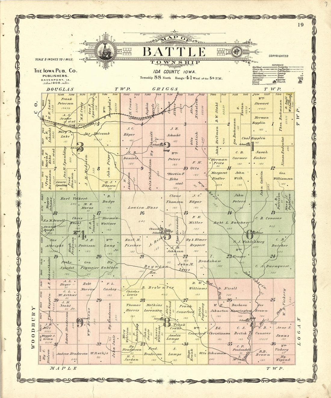 This old map of Map of Battle Township from Atlas of Ida County, Iowa from 1906 was created by Iowa Publishing Co in 1906