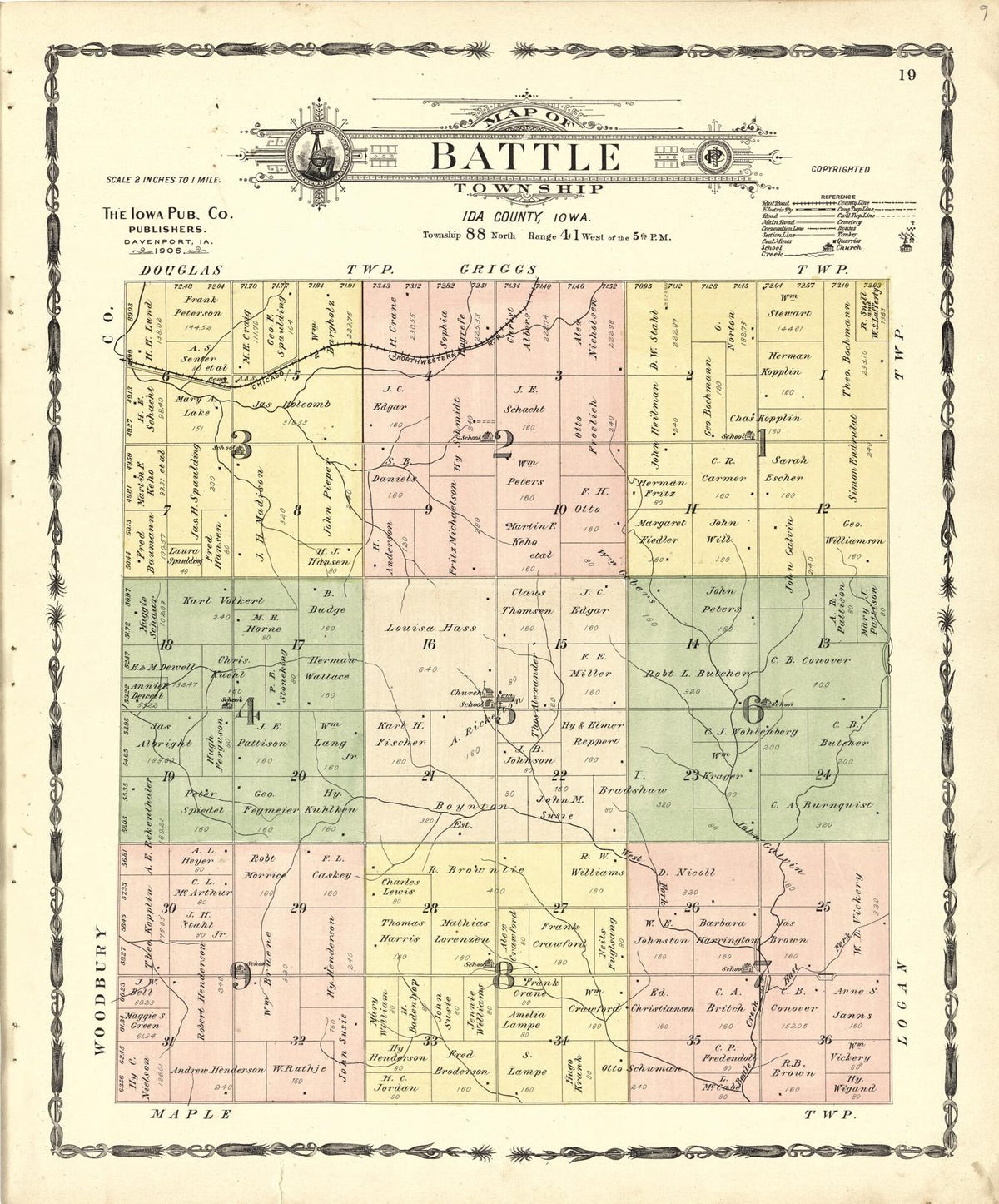 Map of Battle Township from Atlas of Ida County, Iowa 1906 by Relic Map Company