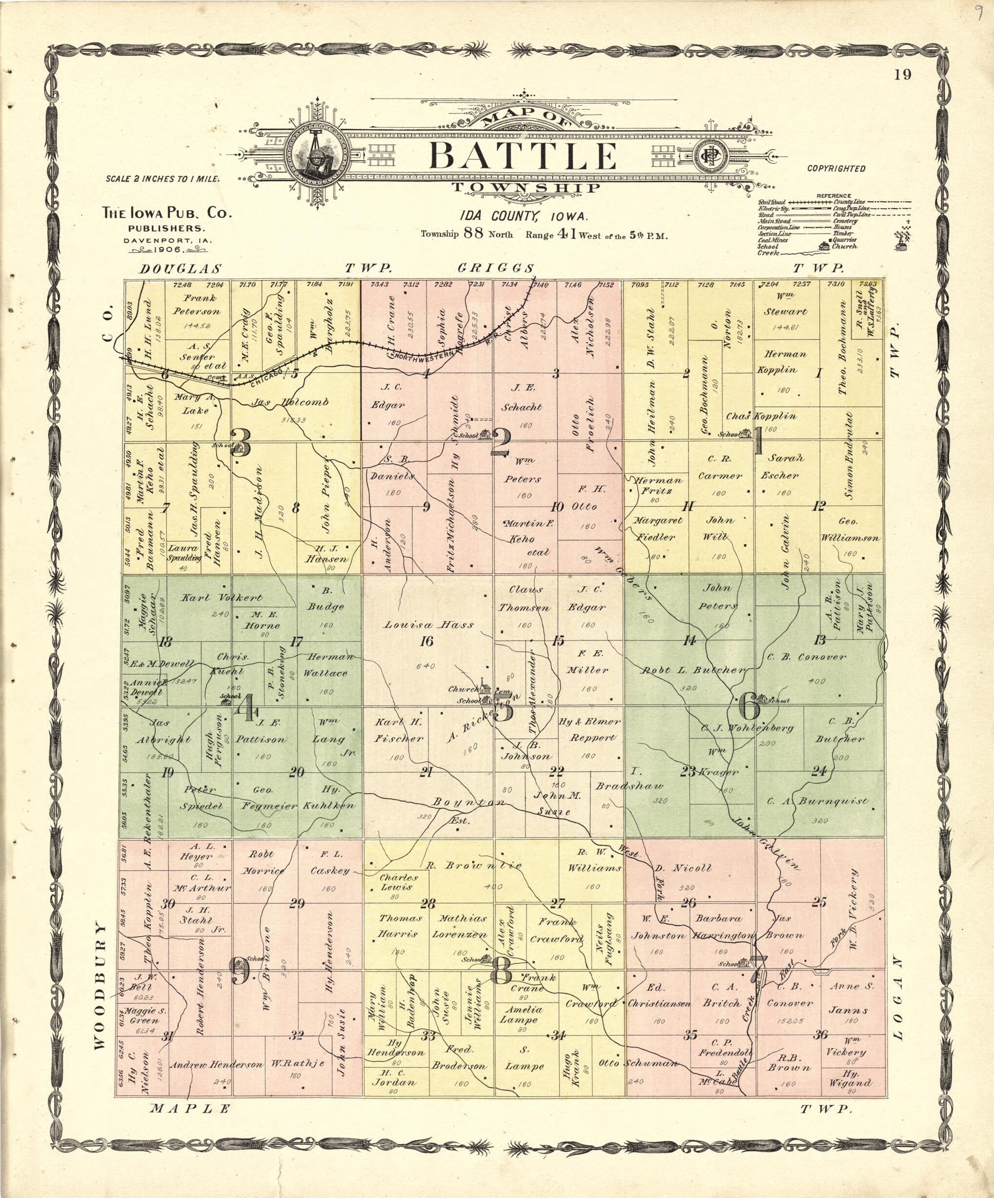 This old map of Map of Battle Township from Atlas of Ida County, Iowa from 1906 was created by Iowa Publishing Co in 1906