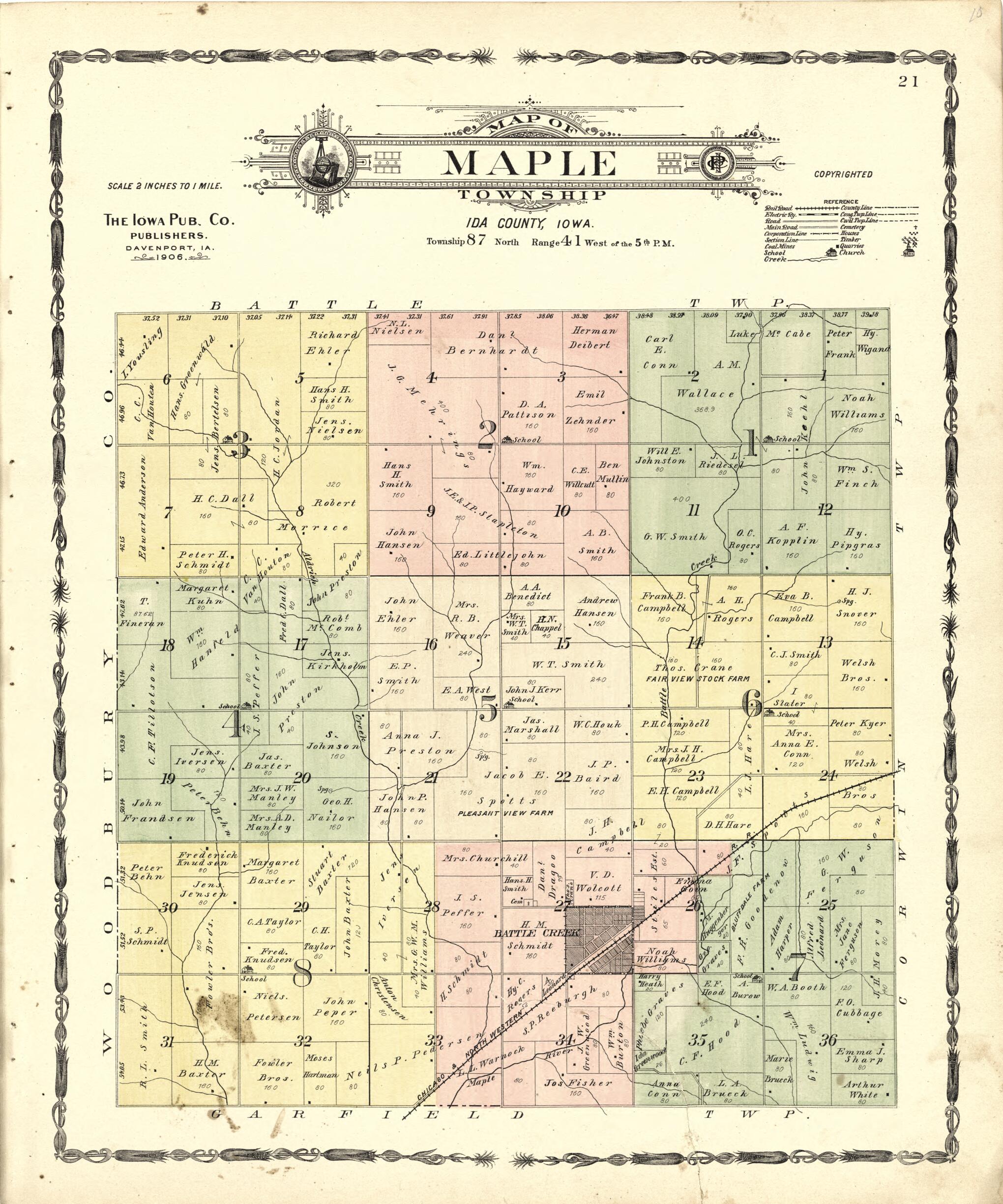 This old map of Map of Maple Township from Atlas of Ida County, Iowa from 1906 was created by Iowa Publishing Co in 1906