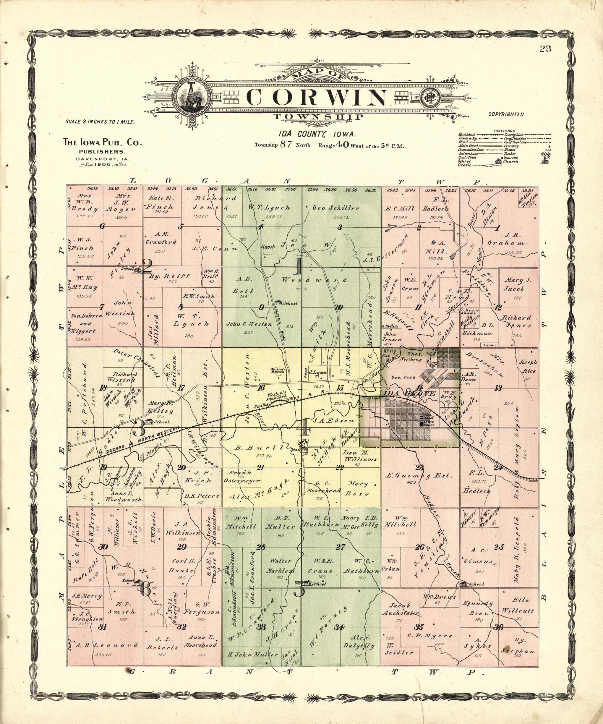 This old map of Map of Corwin Township from Atlas of Ida County, Iowa from 1906 was created by Iowa Publishing Co in 1906