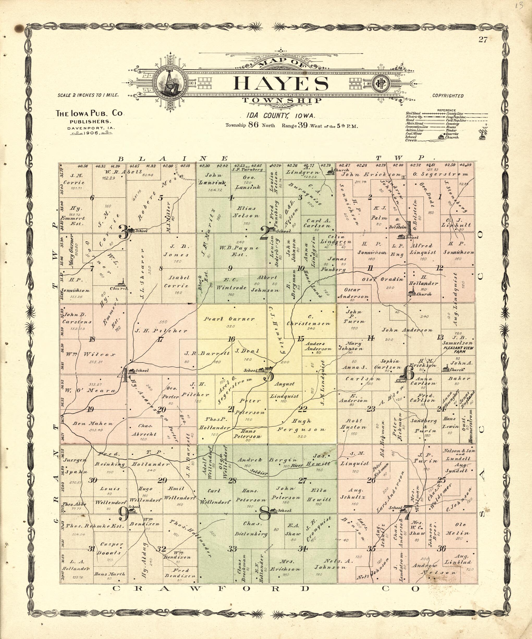 This old map of Map of Hayes Township from Atlas of Ida County, Iowa from 1906 was created by Iowa Publishing Co in 1906
