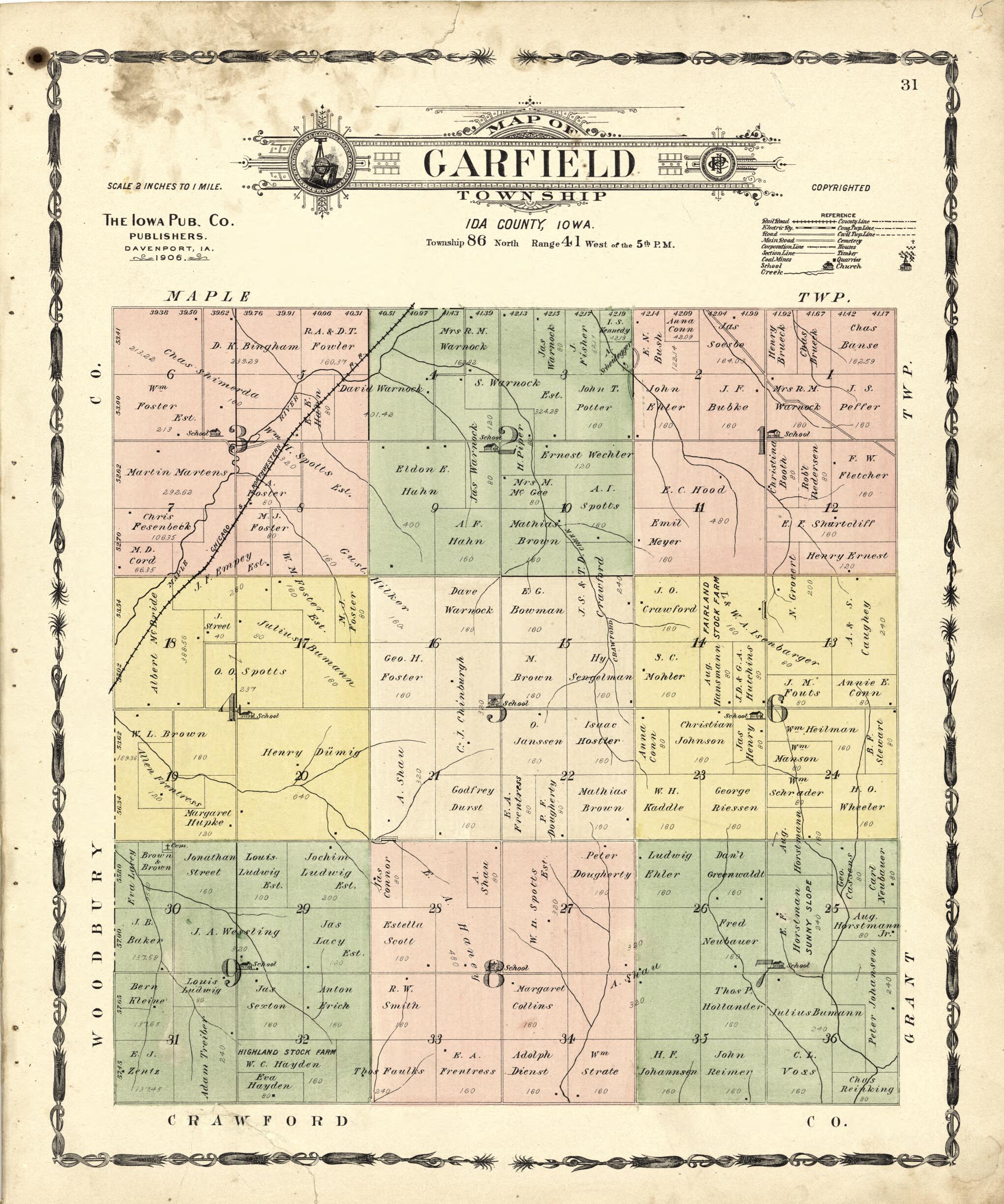 This old map of Map of Garfield Township from Atlas of Ida County, Iowa from 1906 was created by Iowa Publishing Co in 1906