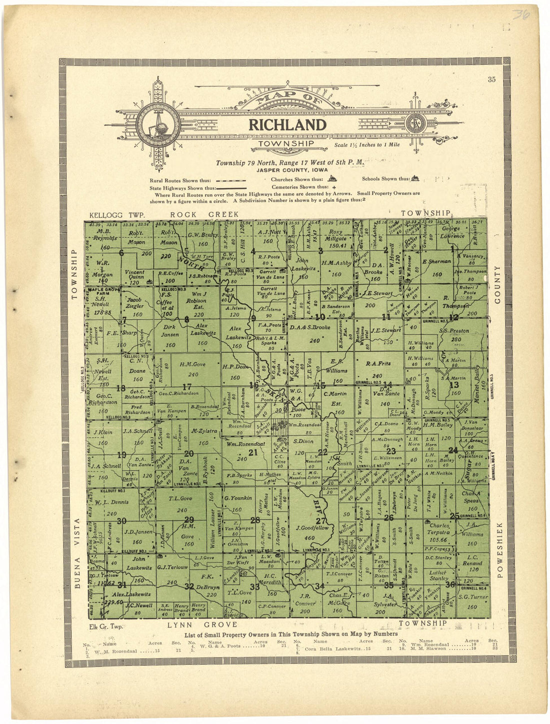 This old map of Map of Richland Township from Standard Atlas and Directory of Jasper County, Iowa from 1914 was created by Iowa) Kenyon Company (Des Moines in 1914