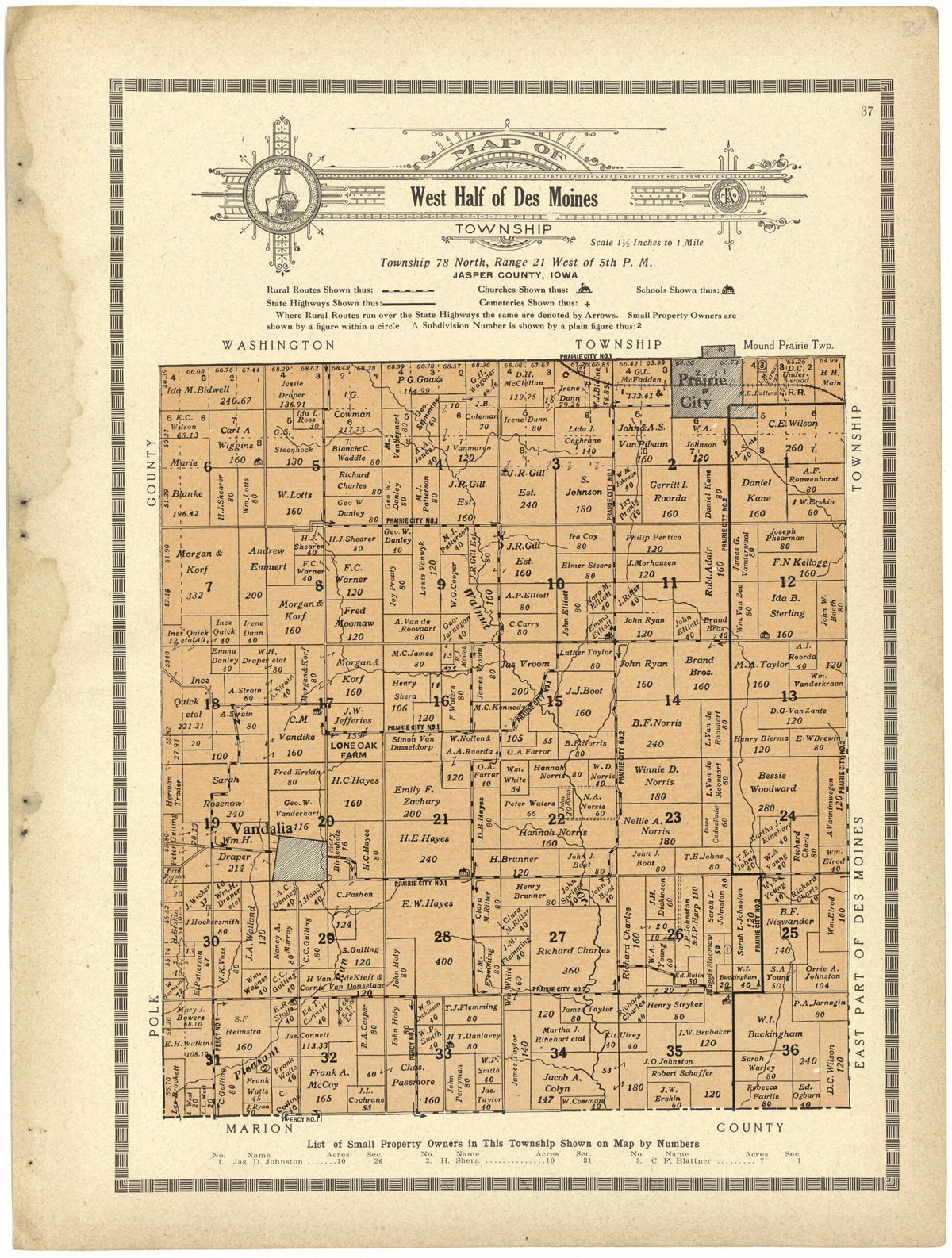 Map of West Half of Des Moines Township from Standard Atlas and Directory of Jasper County, Iowa 1914 by Relic Map Company