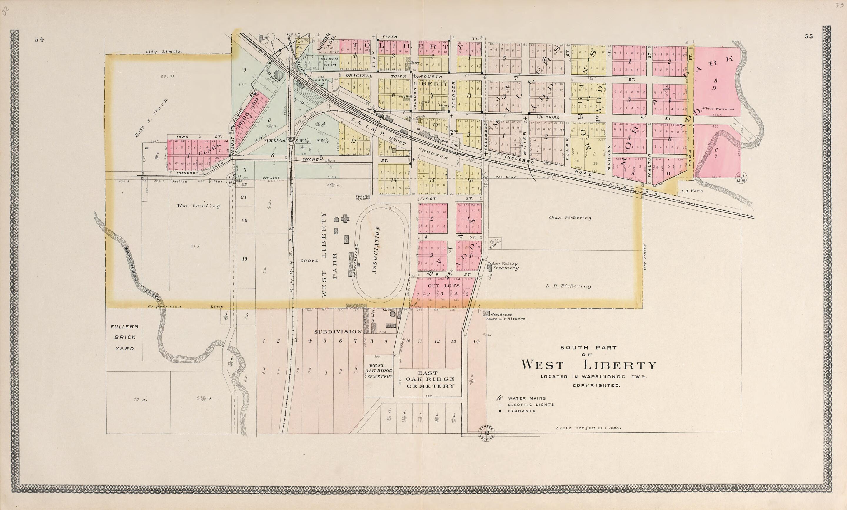 This old map of North Part of West Liberty from Atlas of Muscatine County, Iowa from 1899 was created by Huebinger Surveying and Map Publishing Co in 1899
