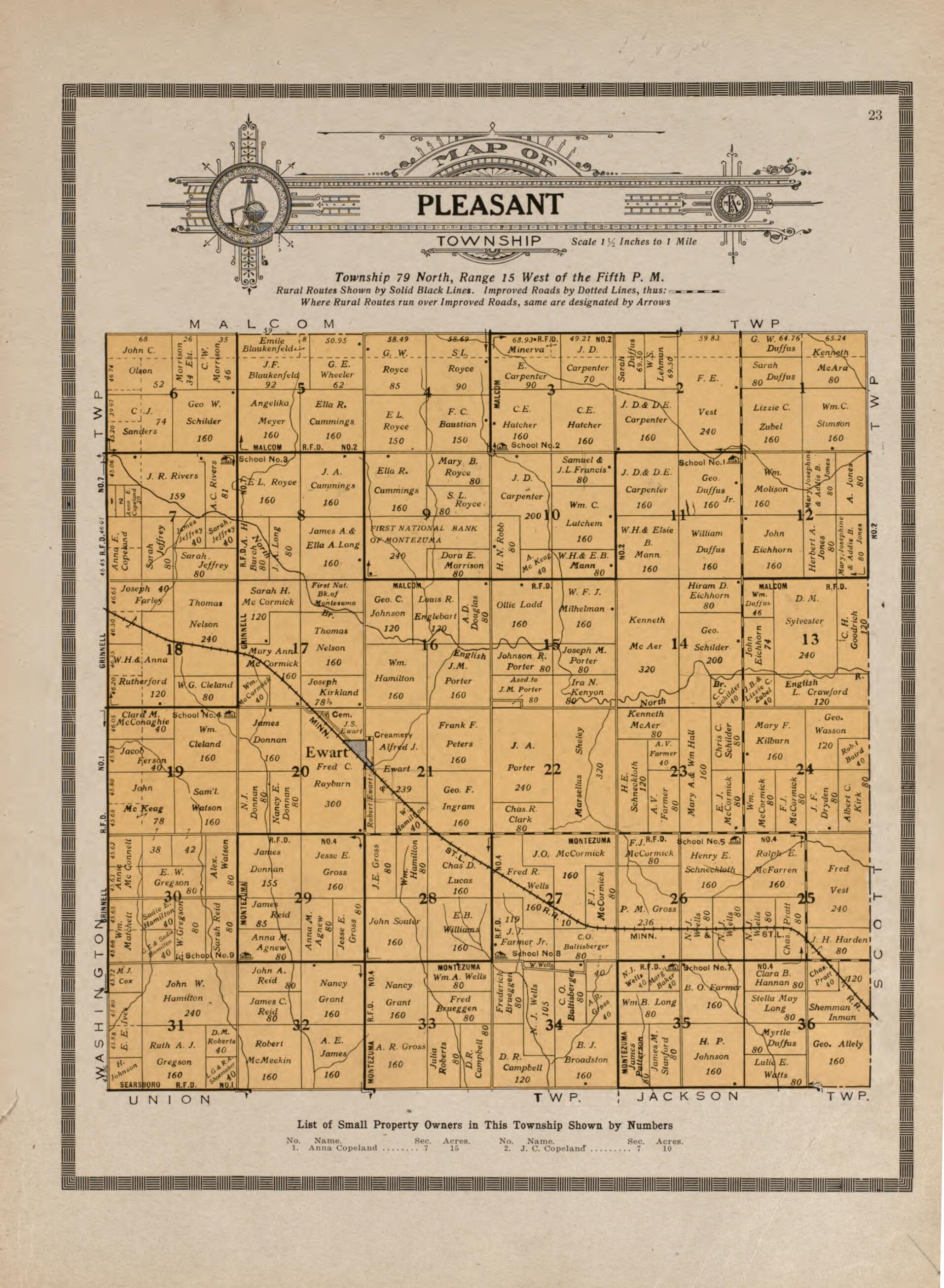 This old map of Pleasant Township from Standard Atlas and Directory of Poweshiek County, Iowa from 1914 was created by Iowa) Kenyon Company (Des Moines in 1914