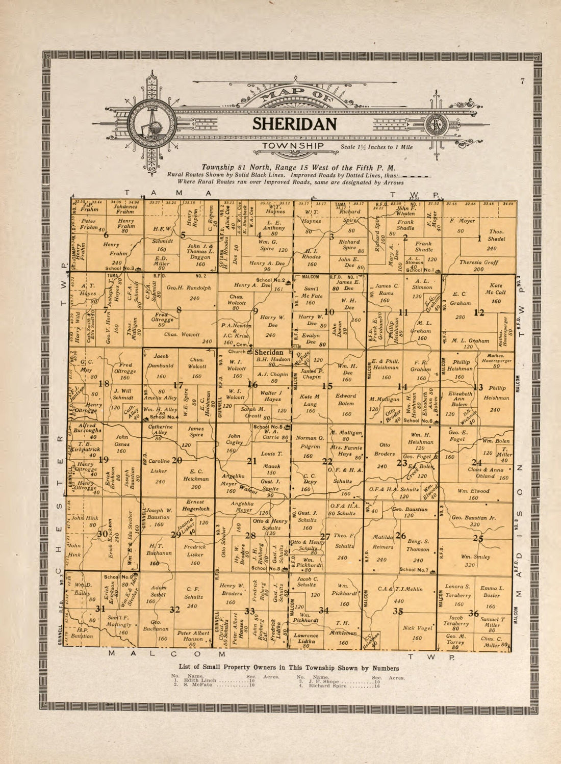 This old map of Sheridan Township from Standard Atlas and Directory of Poweshiek County, Iowa from 1914 was created by Iowa) Kenyon Company (Des Moines in 1914