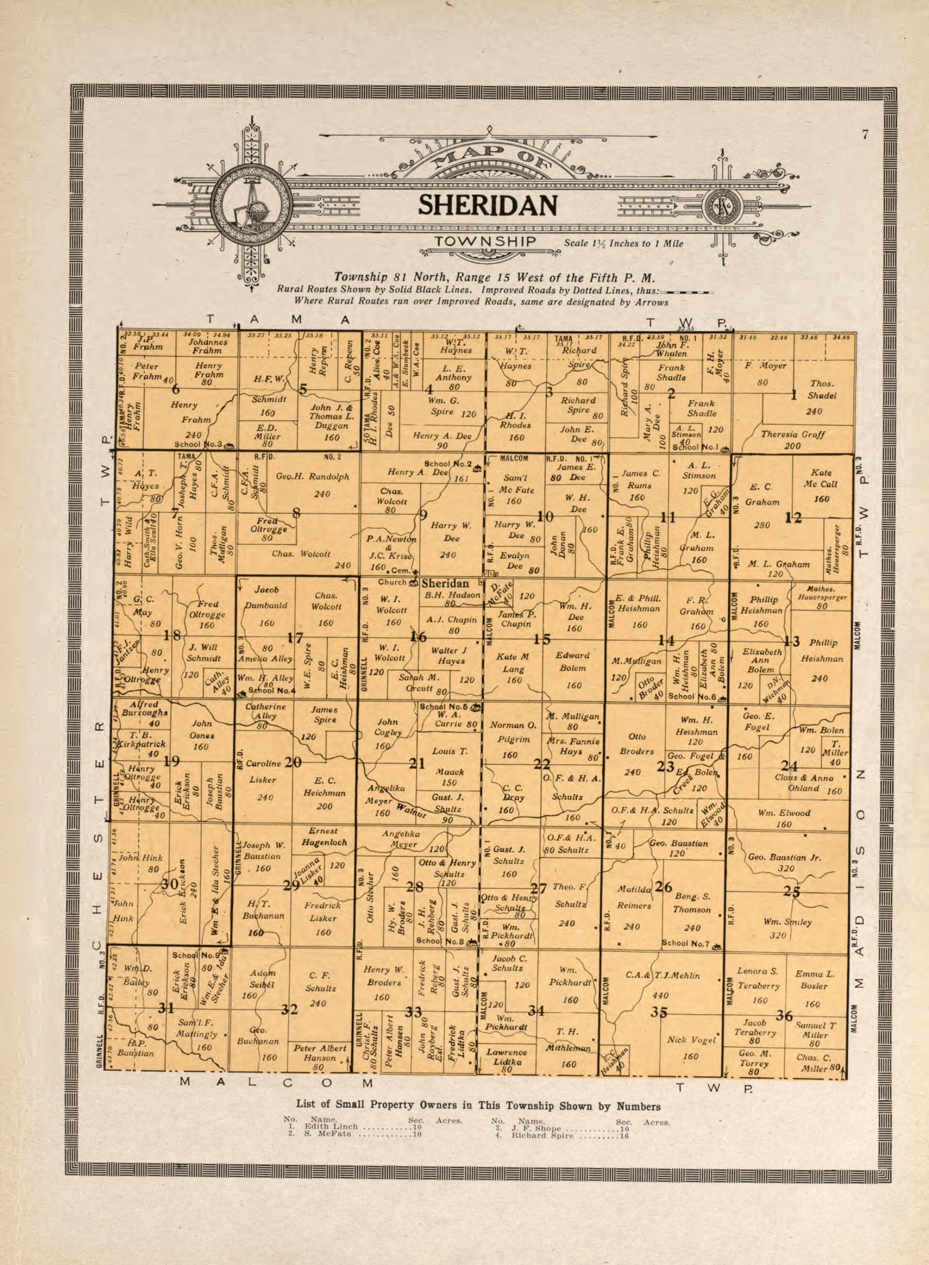 This old map of Sheridan Township from Standard Atlas and Directory of Poweshiek County, Iowa from 1914 was created by Iowa) Kenyon Company (Des Moines in 1914
