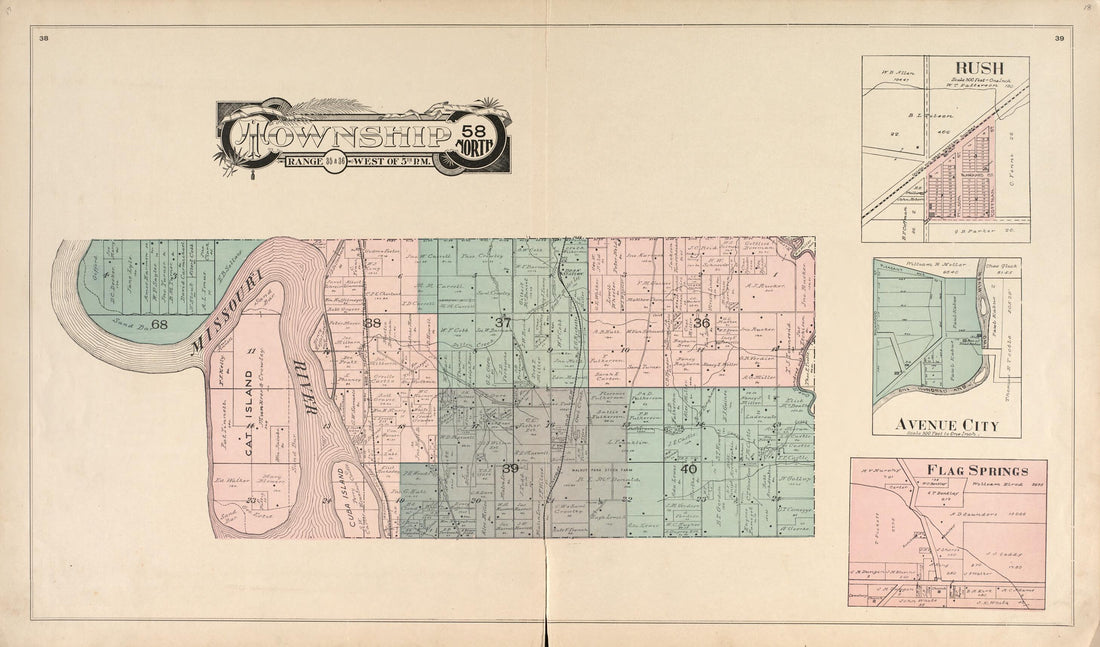 This old map of Township 58 North Range 35 & 36 West of 5th P.M. from Atlas of Andrew County, Missouri from 1898 was created by Pa.) Acme Publishing Co. (Philadelphia in 1898