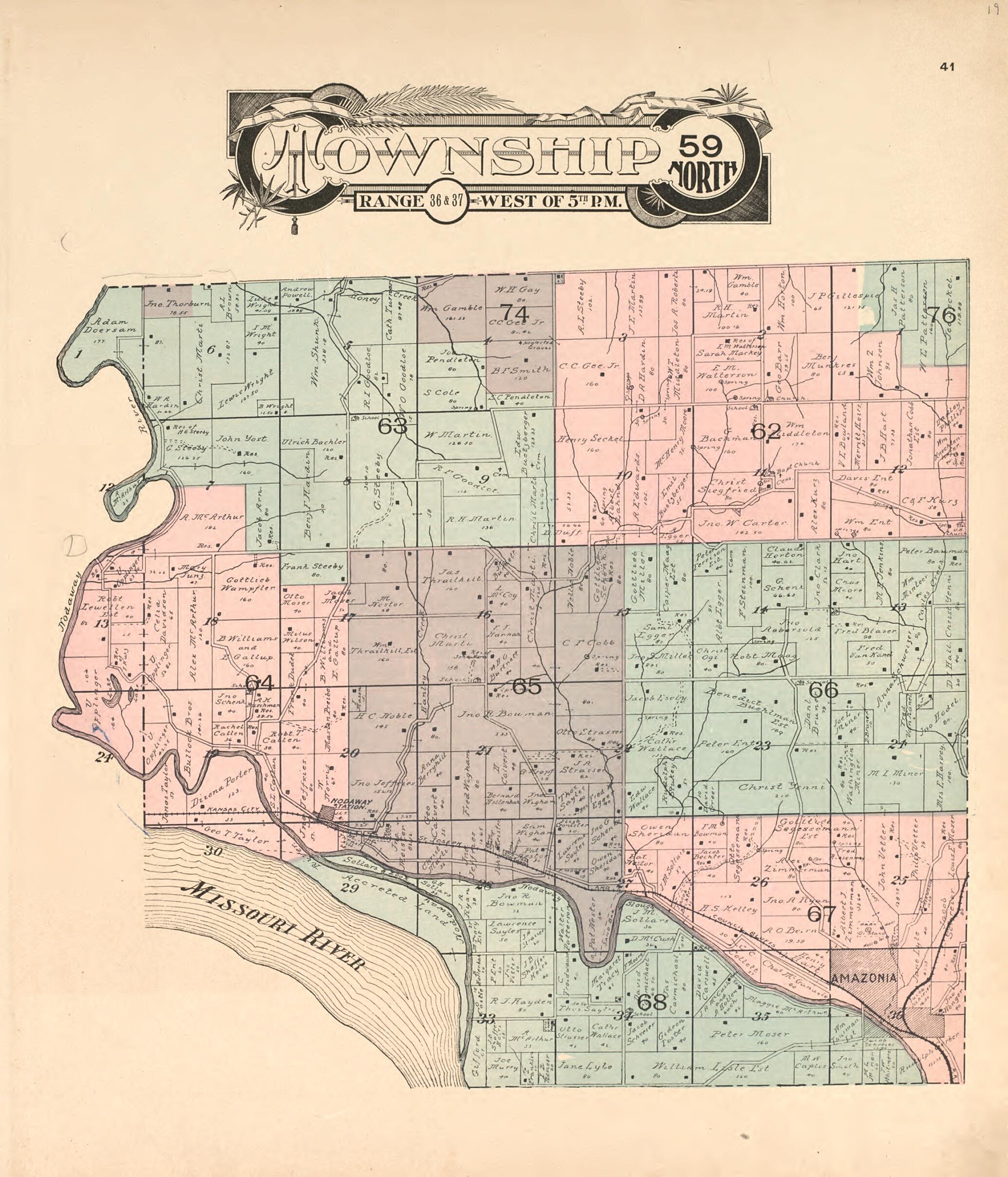 This old map of Township 59 North Range 36 & 37 West of 5th P.M. from Atlas of Andrew County, Missouri from 1898 was created by Pa.) Acme Publishing Co. (Philadelphia in 1898