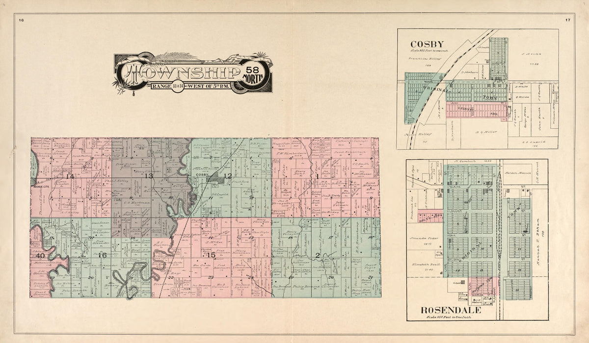 Township 58 North Range 33 & 34 West of 5th P.M. from Atlas of Andrew County, Missouri 1898 by Relic Map Company