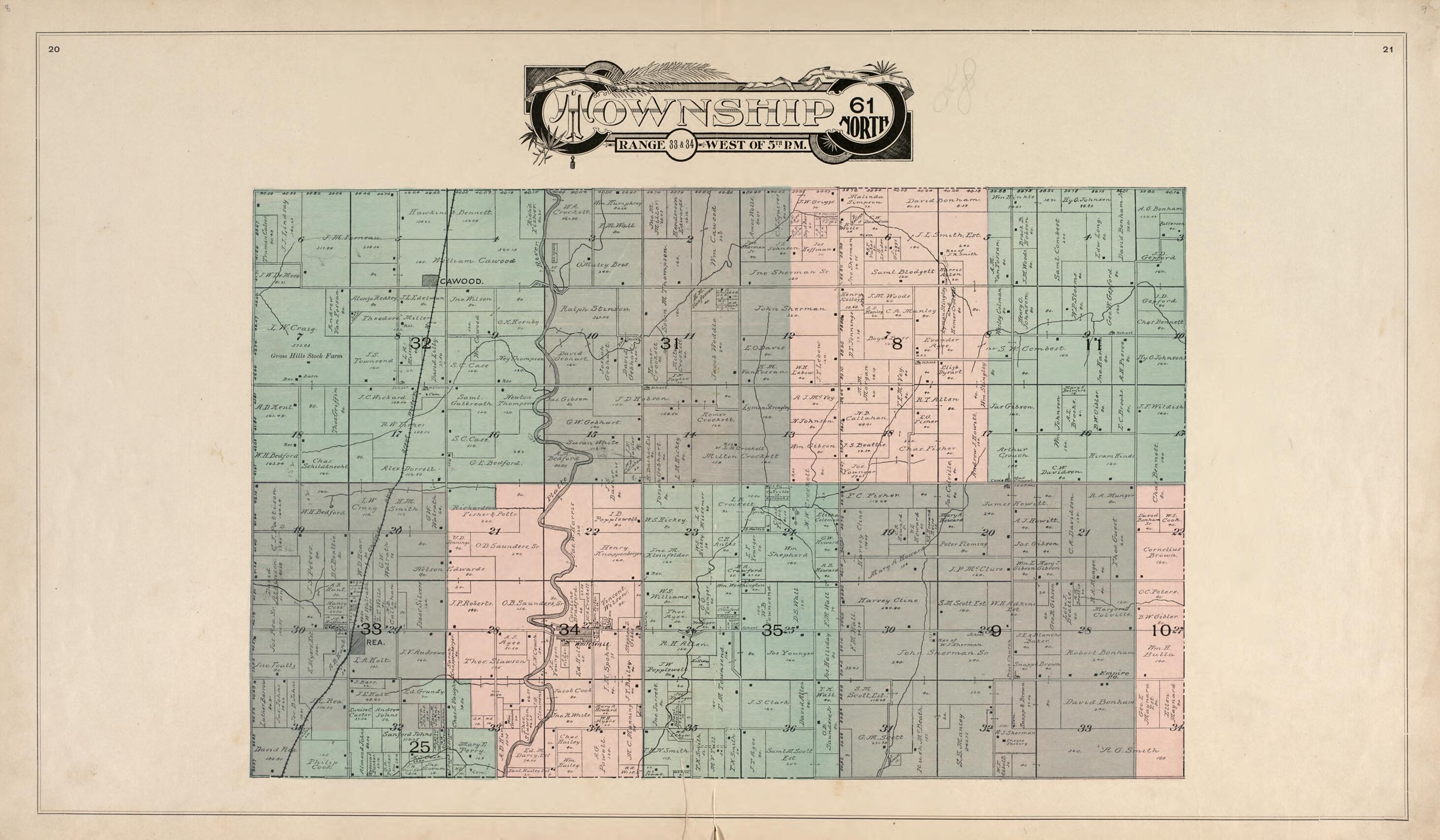 This old map of Township 61 North Range 33 & 34 West of 5th P.M. from Atlas of Andrew County, Missouri from 1898 was created by Pa.) Acme Publishing Co. (Philadelphia in 1898