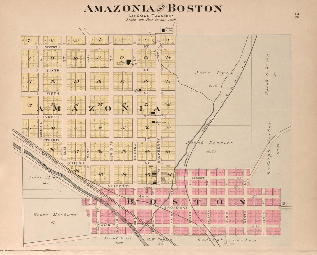This old map of Lincoln and Amazonia, Lincoln Township from Plat Book of Andrew County, Missouri from 1909 was created by Albert Volk in 1909