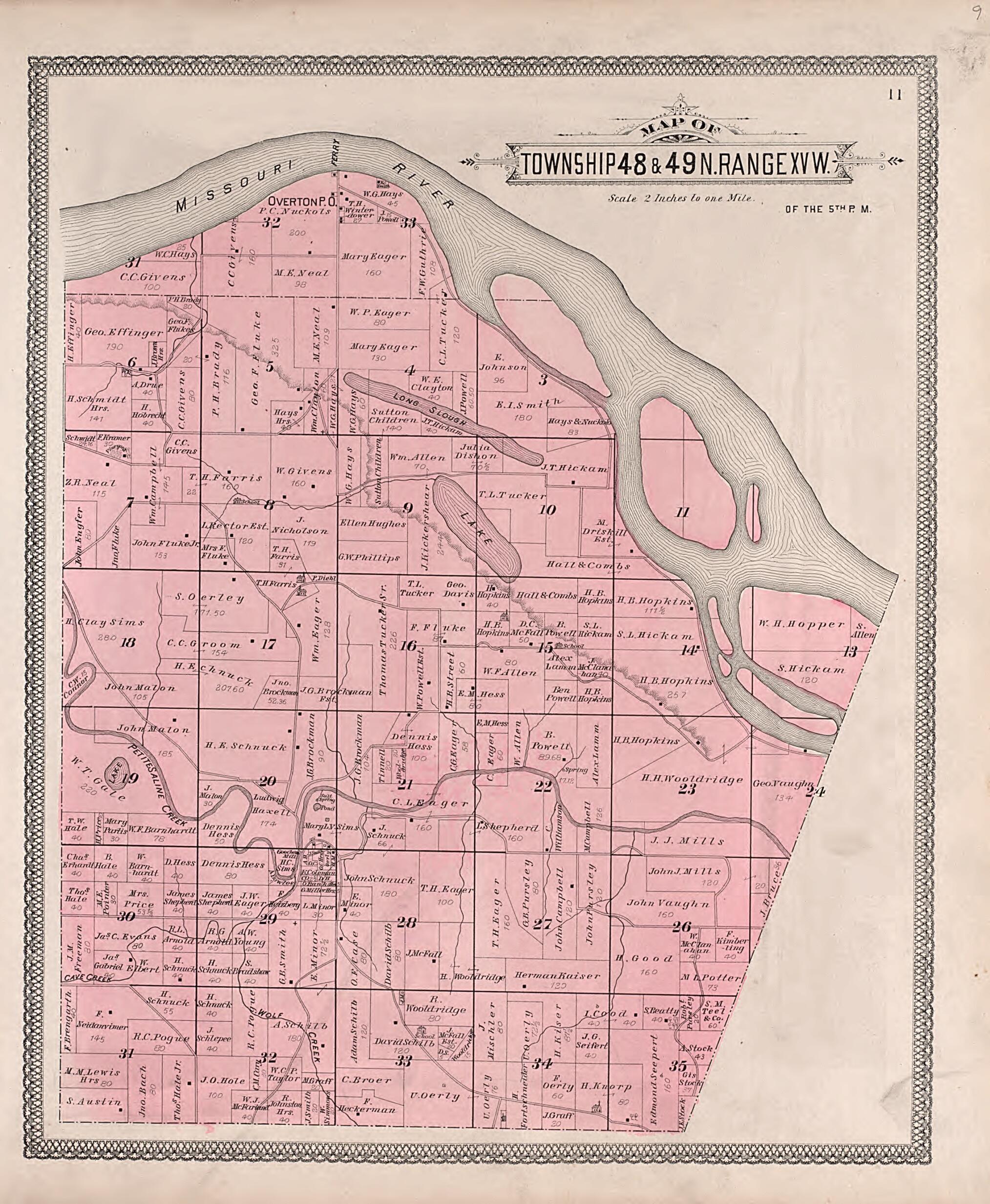 This old map of Township 48 & 49N. Range XVW. from Illustrated Historical Atlas of Cooper County, Missouri from 1897 was created by S. Wangersheim in 1897