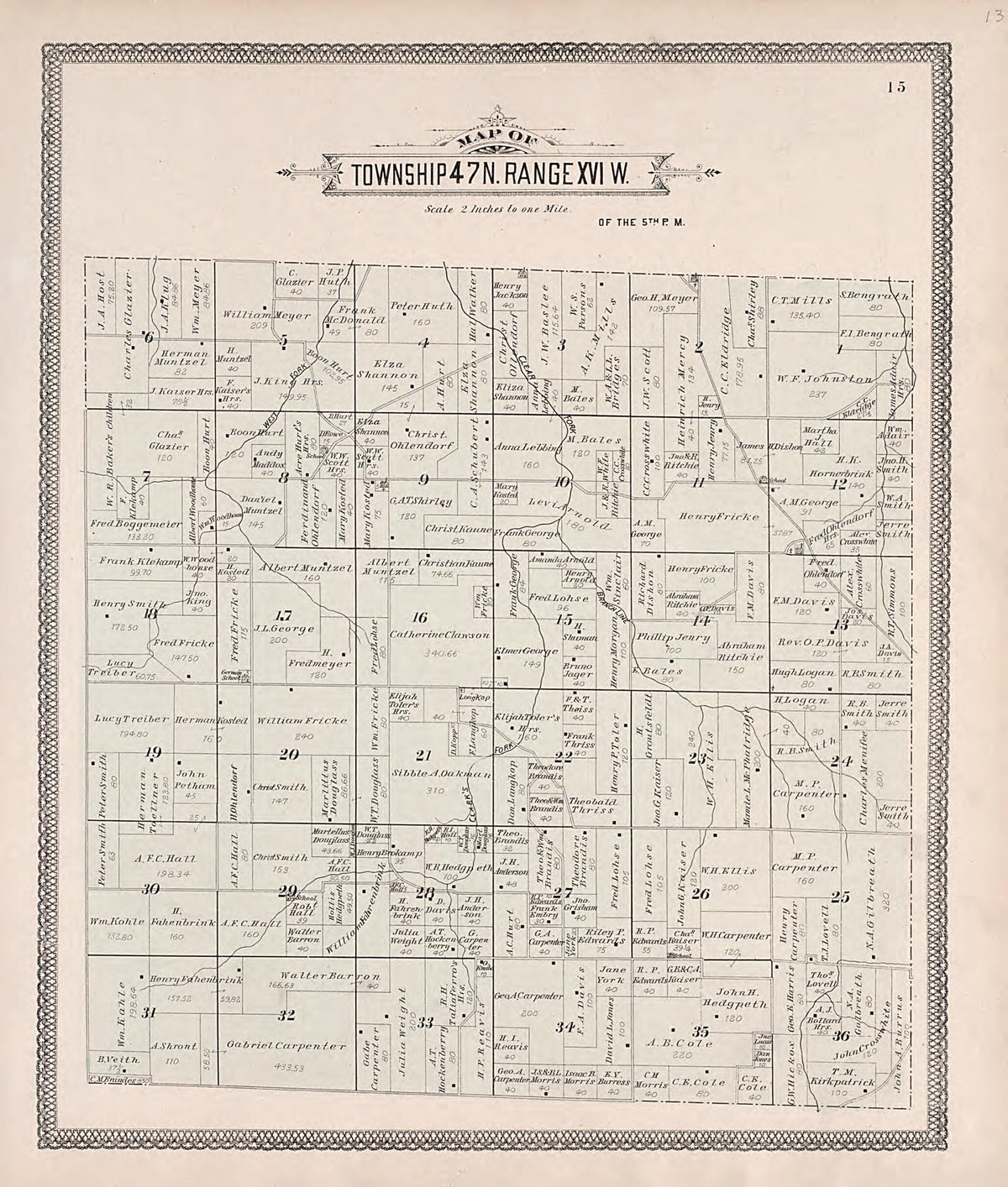 Township 47N. Range XVIW. from Illustrated Historical Atlas of Cooper County, Missouri 1897 by Relic Map Company