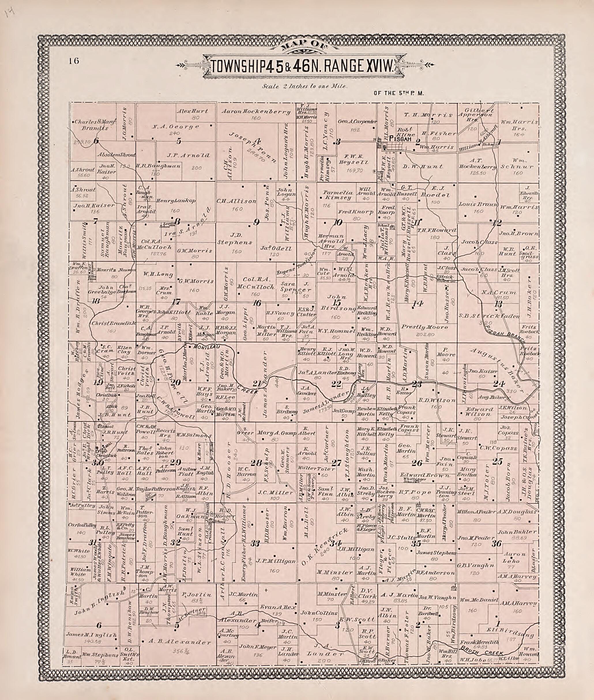 This old map of Township 45 & 46N. Range XVIW. from Illustrated Historical Atlas of Cooper County, Missouri from 1897 was created by S. Wangersheim in 1897