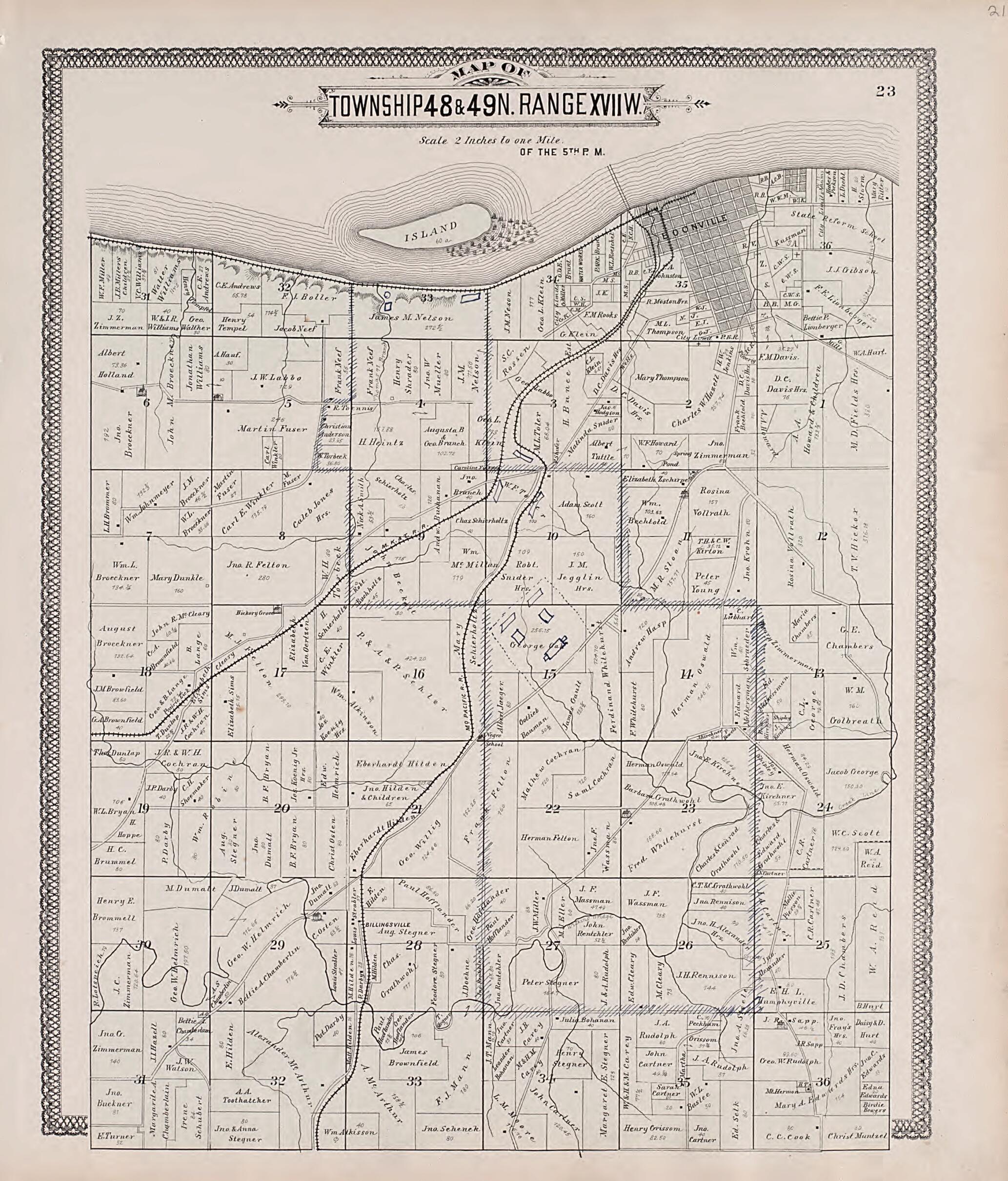 This old map of Township 48 & 49N. Range XVIIW. from Illustrated Historical Atlas of Cooper County, Missouri from 1897 was created by S. Wangersheim in 1897